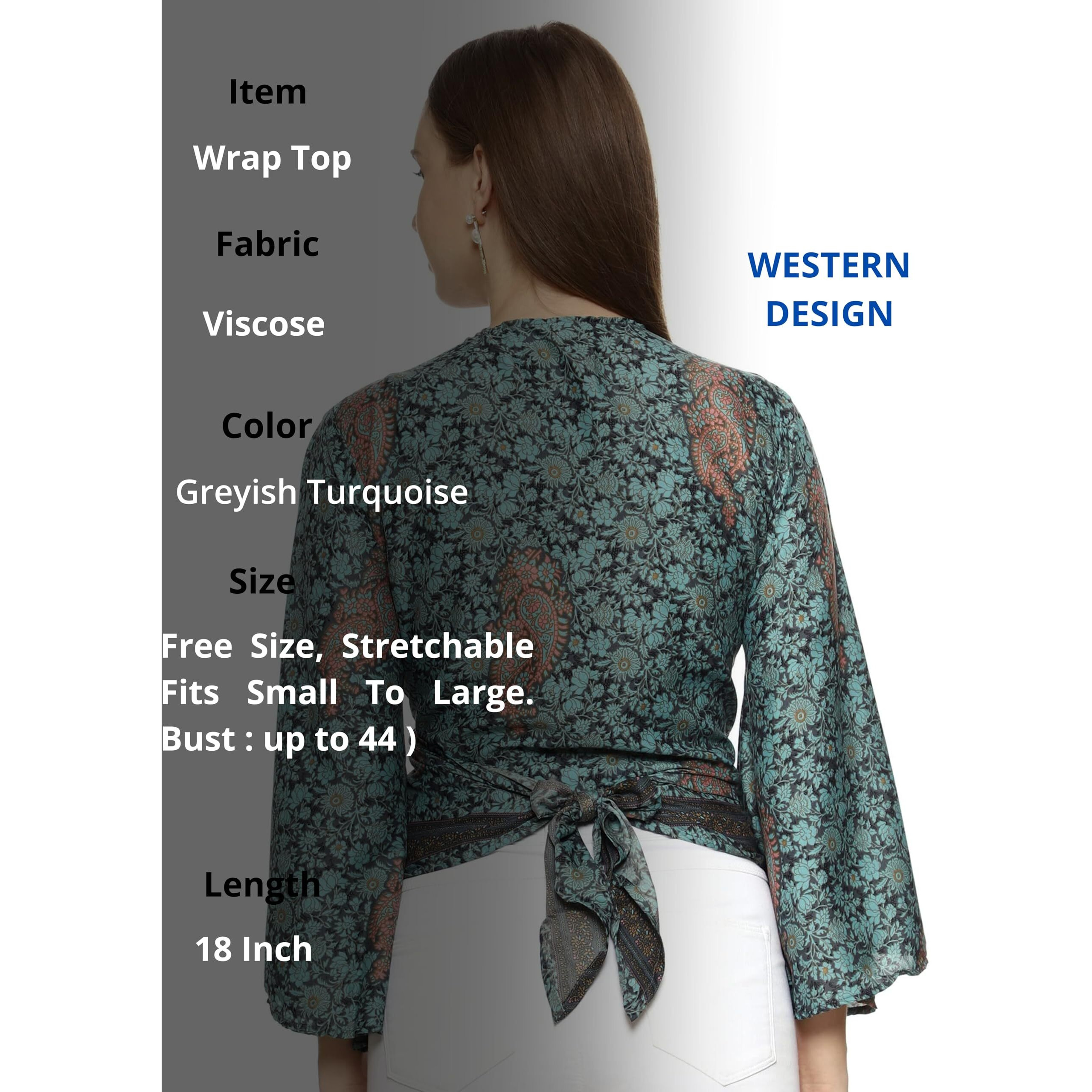 Ke Kanha ExportswomenS And Girls/Ladies Wrap Around Tops Beach Wear Tunic Top V Neck Silk Casual Sleeve Printed Top Relaxed Fit Free Size (Forest Green -2912)