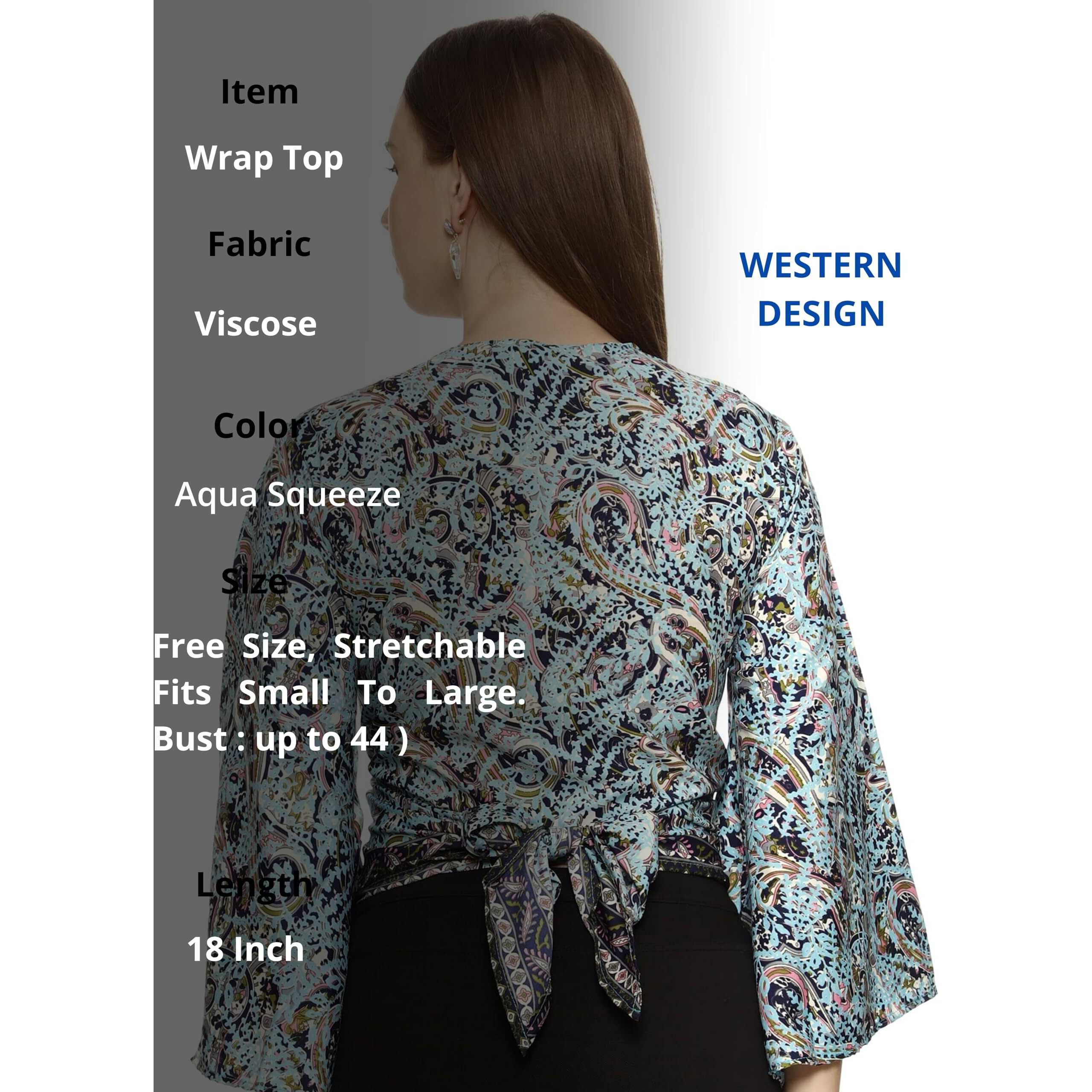 Ke Kanha ExportswomenS And Girls/Ladies Wrap Around Tops Beach Wear Tunic Top V Neck Silk Casual Sleeve Printed Top Relaxed Fit Free Size (Blue Sea-2912)