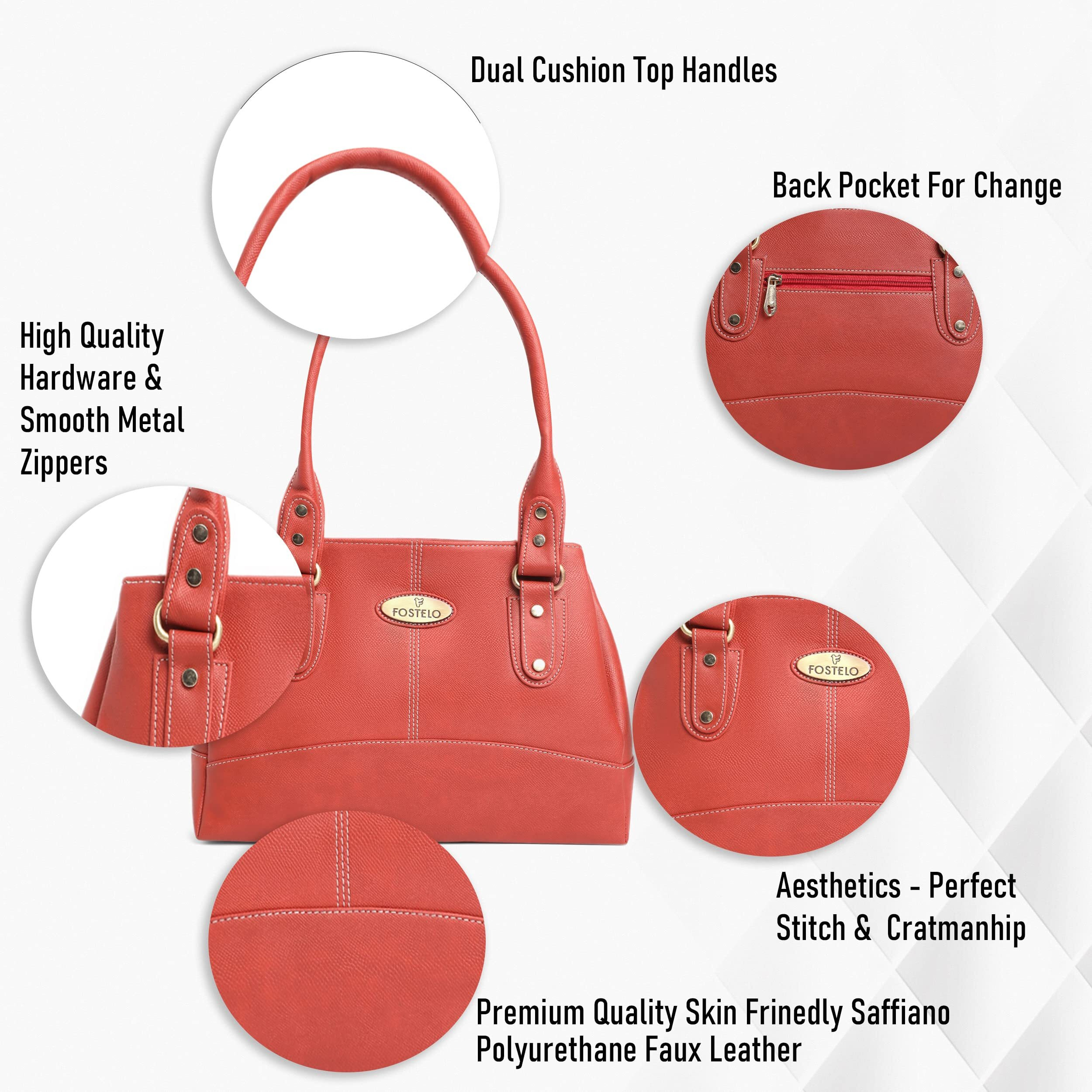 Fostelo Women's Vegan Leather Birdie Handbags Shoulder Hobo Bag Ladies Purse (Red) (Large)