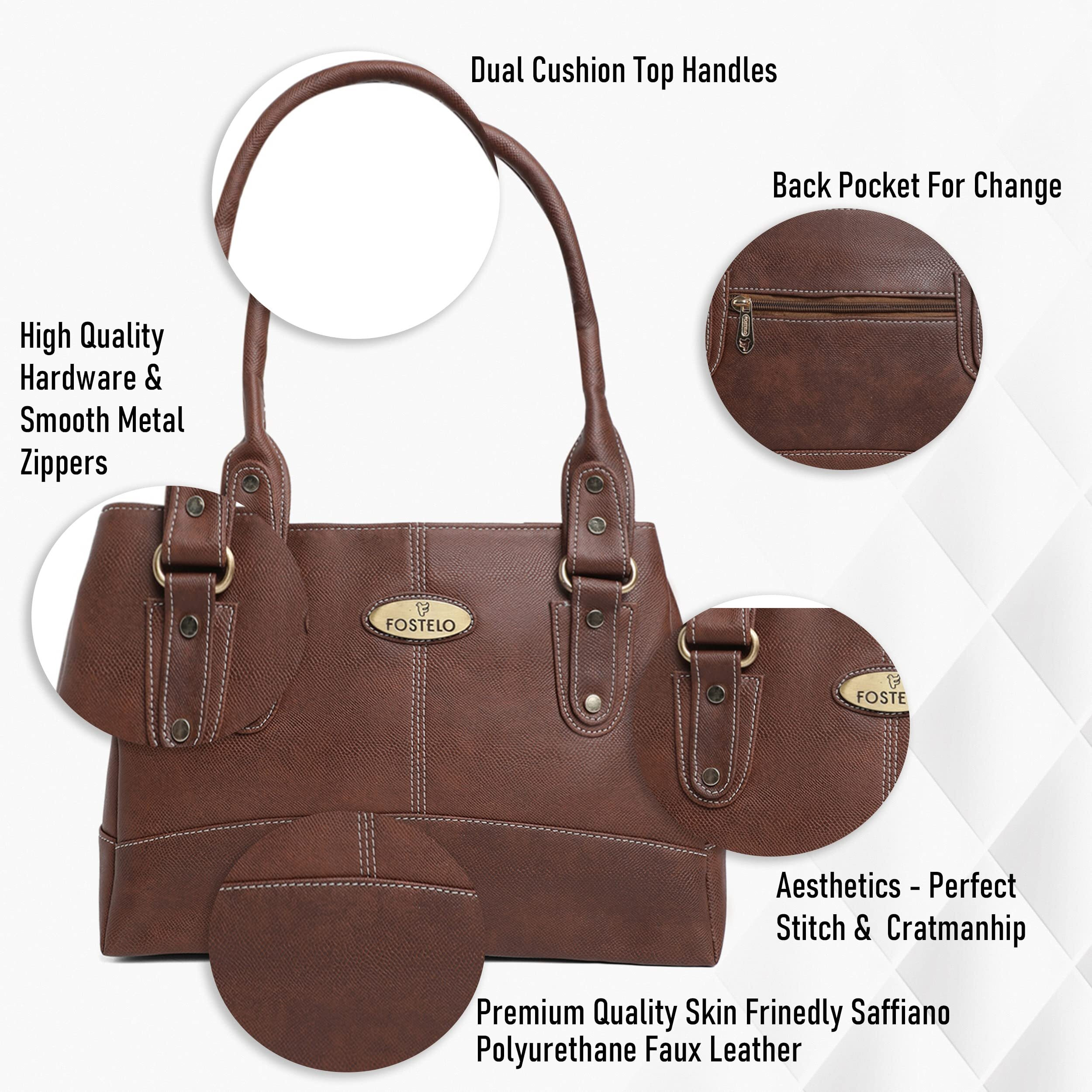 Fostelo Women's Vegan Leather Birdie Handbags Shoulder Hobo Bag Ladies Purse (Brown) (Large)