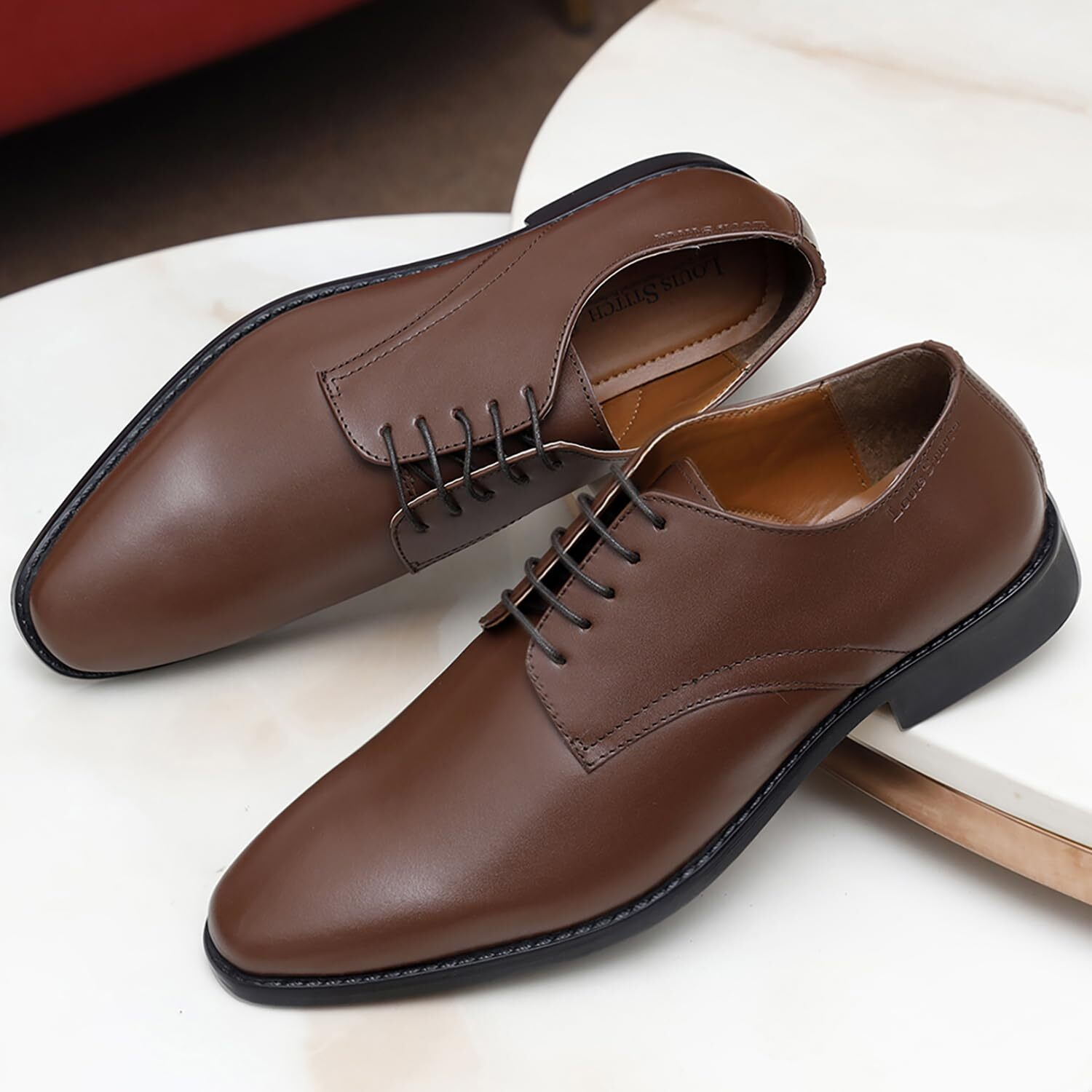 Louis Stitch Formal Derby Lace Up Shoes For Men | Handcrafted Italian Leather Mens Shoes | Russet Tan | Rxpl | Uk Size 8