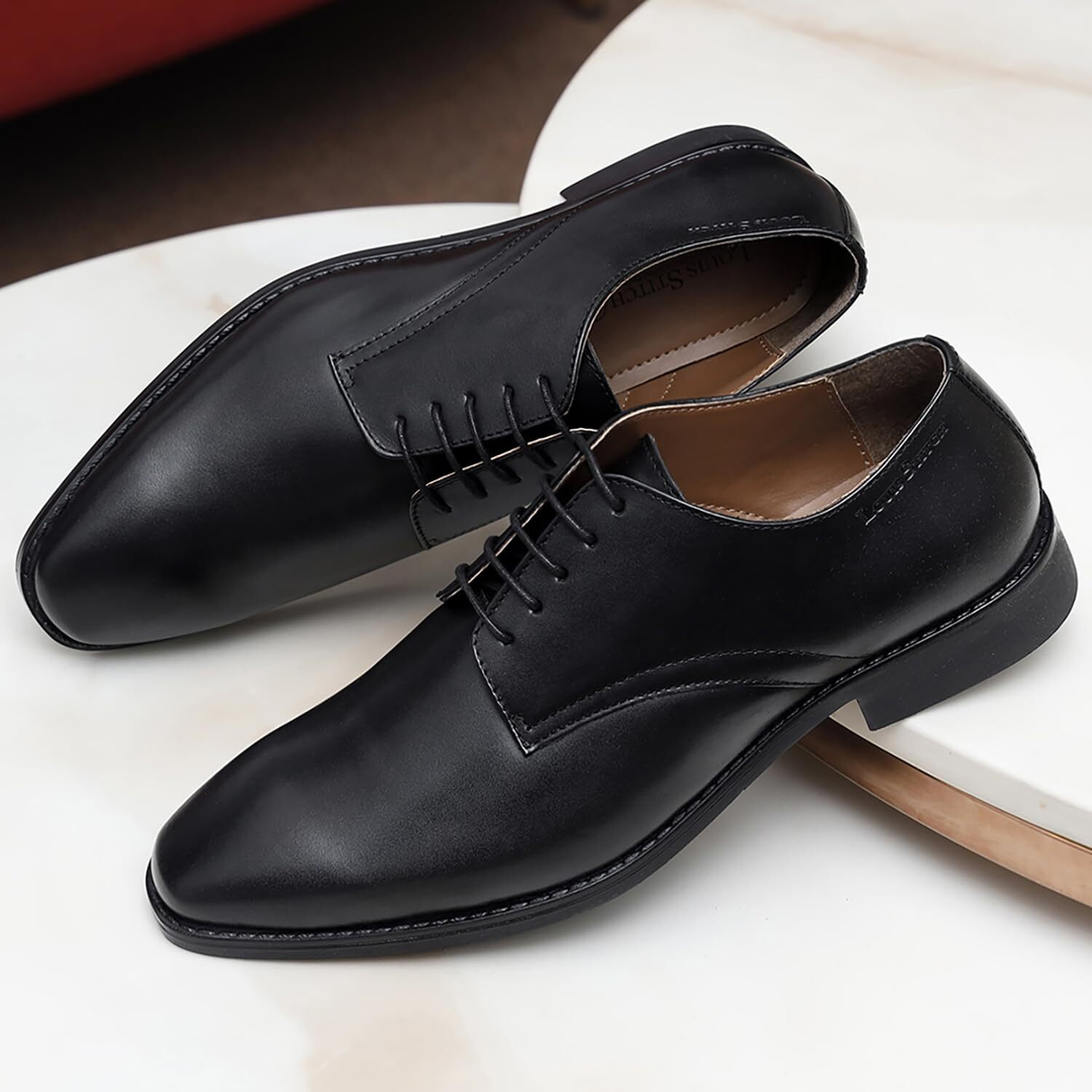 Louis Stitch Formal Derby Lace Up Shoes For Men | Handcrafted Italian Leather Mens Shoes | Black | Rxpl | Uk Size 8