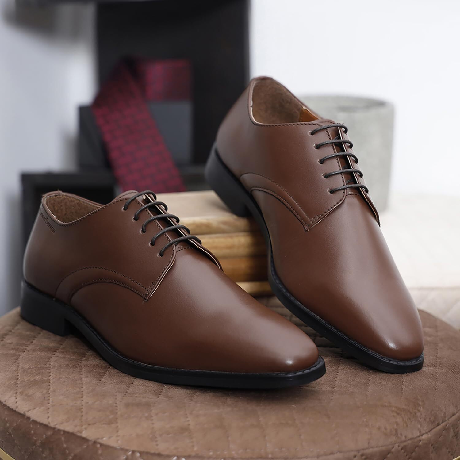 Louis Stitch Formal Derby Lace Up Shoes For Men | Handcrafted Italian Leather Mens Shoes | Russet Tan | Rxpl | Uk Size 6