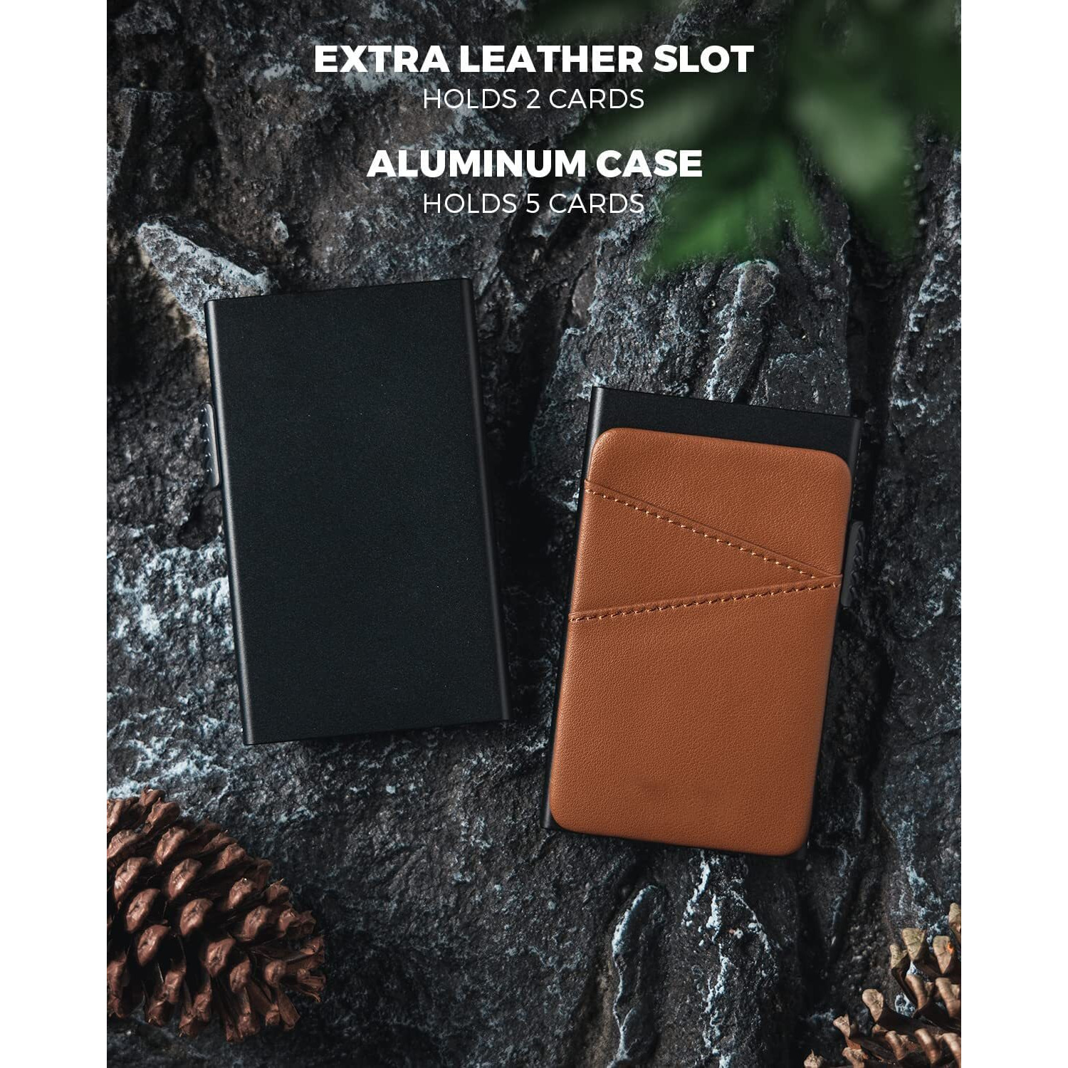 Vogard Unisex Pop Up Wallet Credit Card Holder With Extra Leather Slots Rfid Blocking Slim Metal Card Case | 8 Card Slots (Tan)
