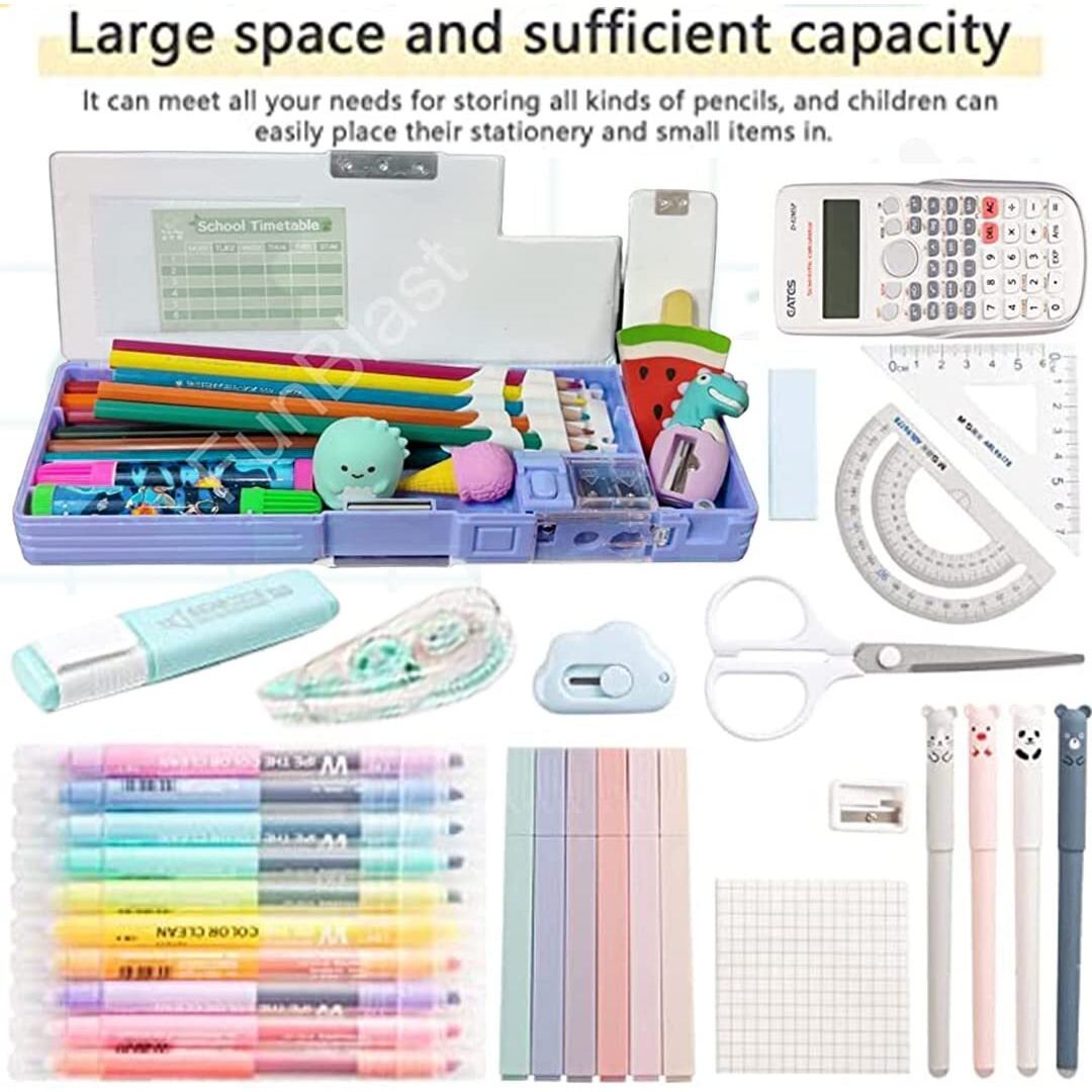 Funblast Multifunctional Plastic Pencil Box For Kids,Magnetic Pencil Box, Pop Up Pencil Box, Pencil Case For Kids - Cute Bear Pencil Box Multicolour
