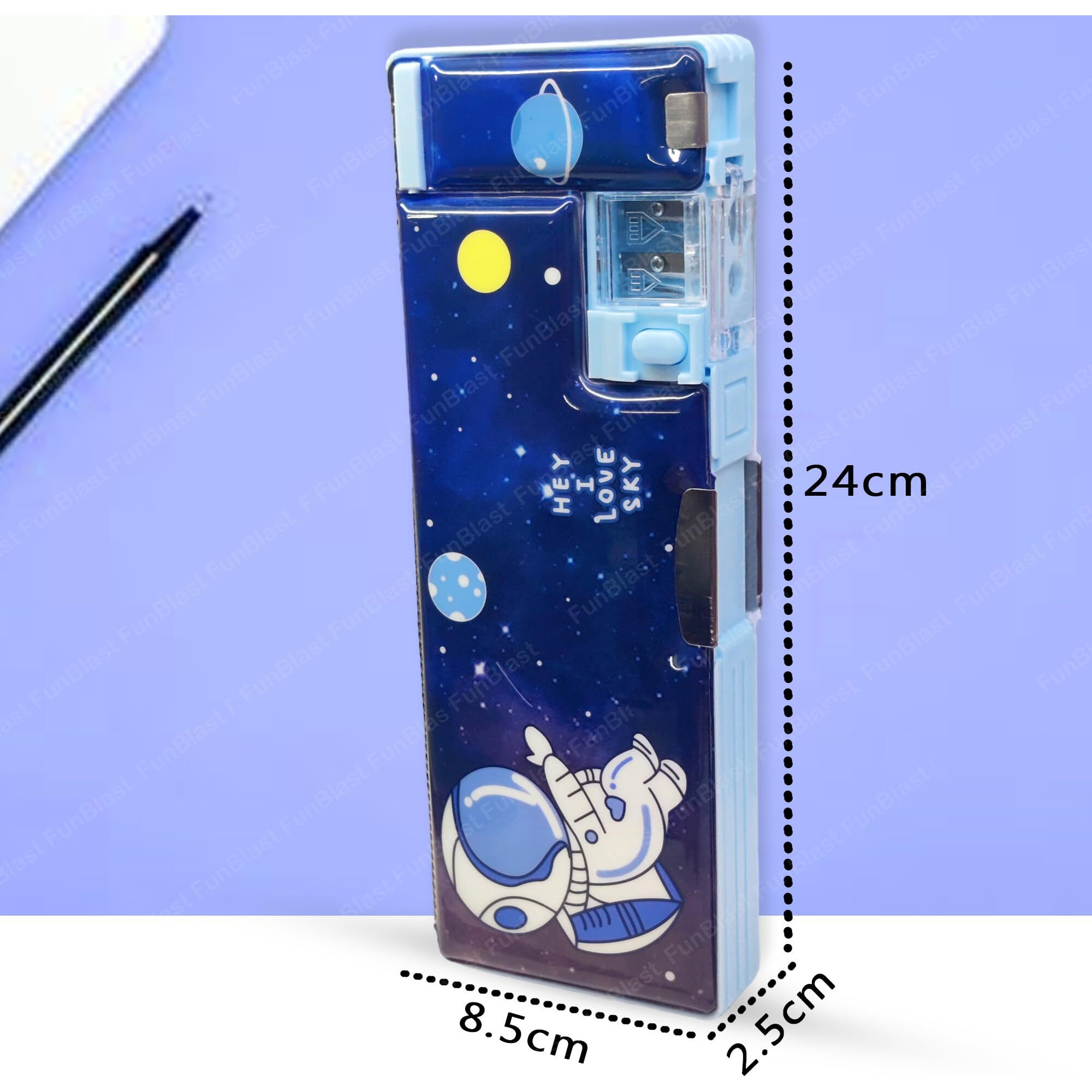 Funblast Multifunctional Pencil Box Kids, Space Pencil Box Boys, Kids Pencil Box Boys & Girls, Magnetic Pencil Box Boys, Pop Up Pencil Box, Space Theme Return Gifts Kids - Plastic, Multicolor