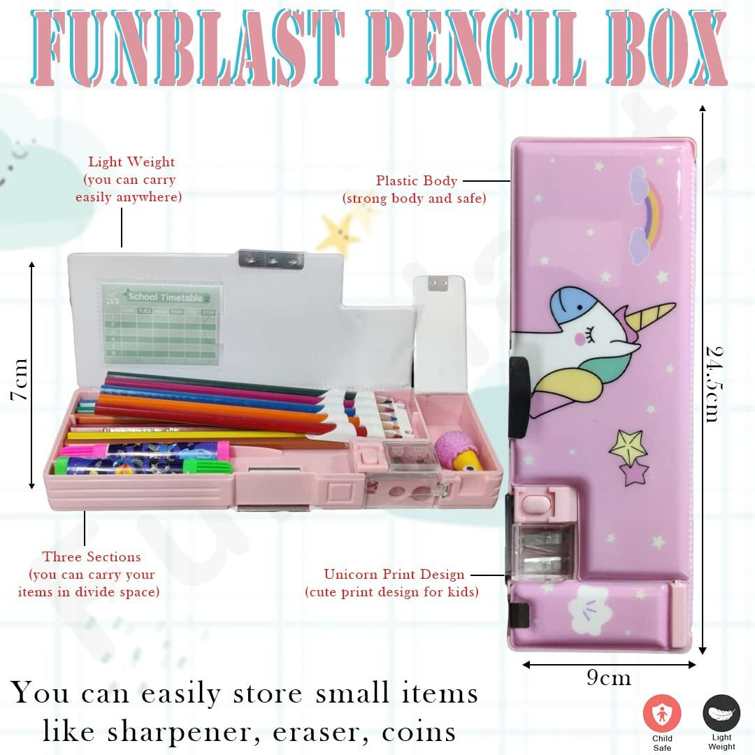 Funblast Multifunctional Plastic Pencil Box For Kids, Unicorn Pencil Box, Kids Pencil Box Magnetic Pencil Box For Kids, Pop Up Pencil Box,Unicorn Return Gifts For Kids Multicolour