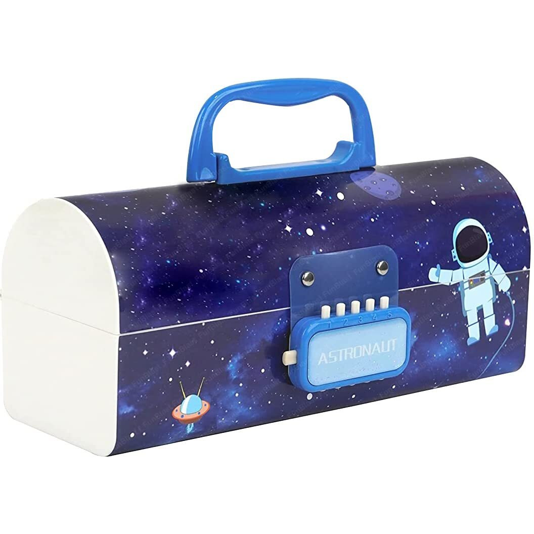 Funblast Kids Pen & Pencil Box Suitcase Style Password Lock Multi-Layer Pencil Box For Boys, Girls, Stationary Organizer Case Return Gift For Kids (Astronaut, Plastic, Multicolor)