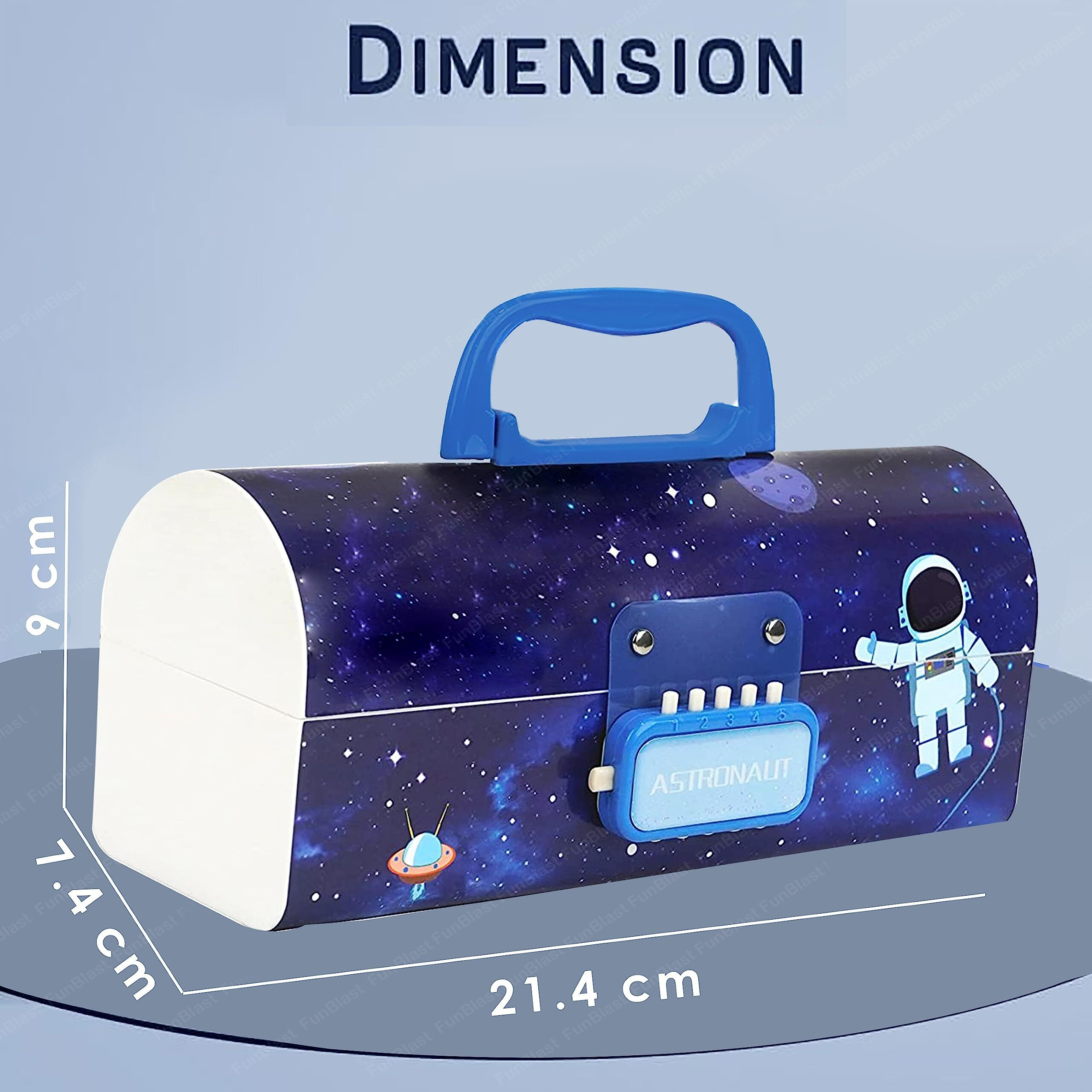 Funblast Kids Pen & Pencil Box Suitcase Style Password Lock Multi-Layer Pencil Box For Boys, Girls, Stationary Organizer Case Return Gift For Kids (Astronaut, Plastic, Multicolor)