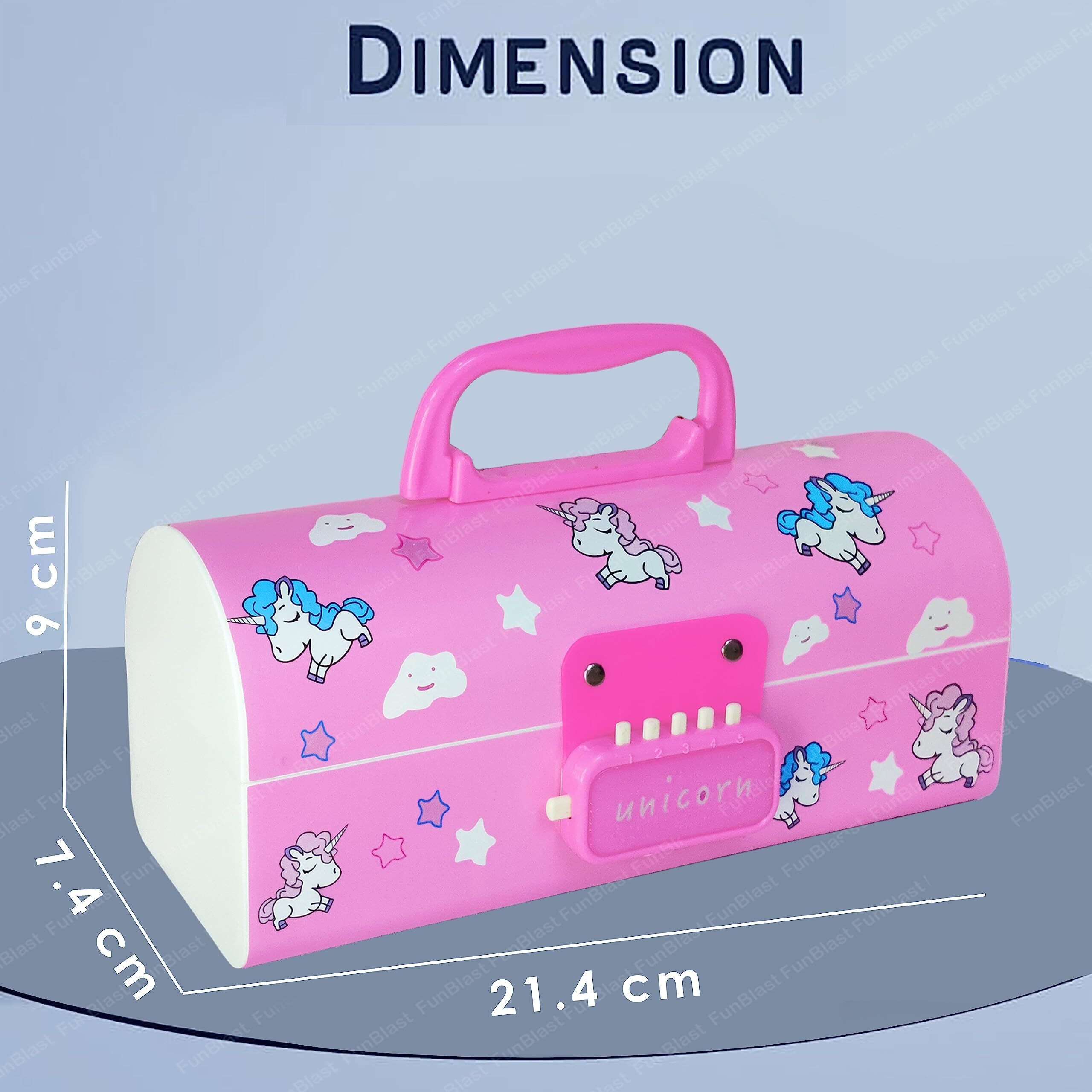 Funblast Kids Pen Box Multi-Layer Suitcase Style Password Lock Pencil Case For Kids, Boys, Girls, Stationary Organizer Case For Kids, Return Gift For Kids (Cute-Pink, Plastic)