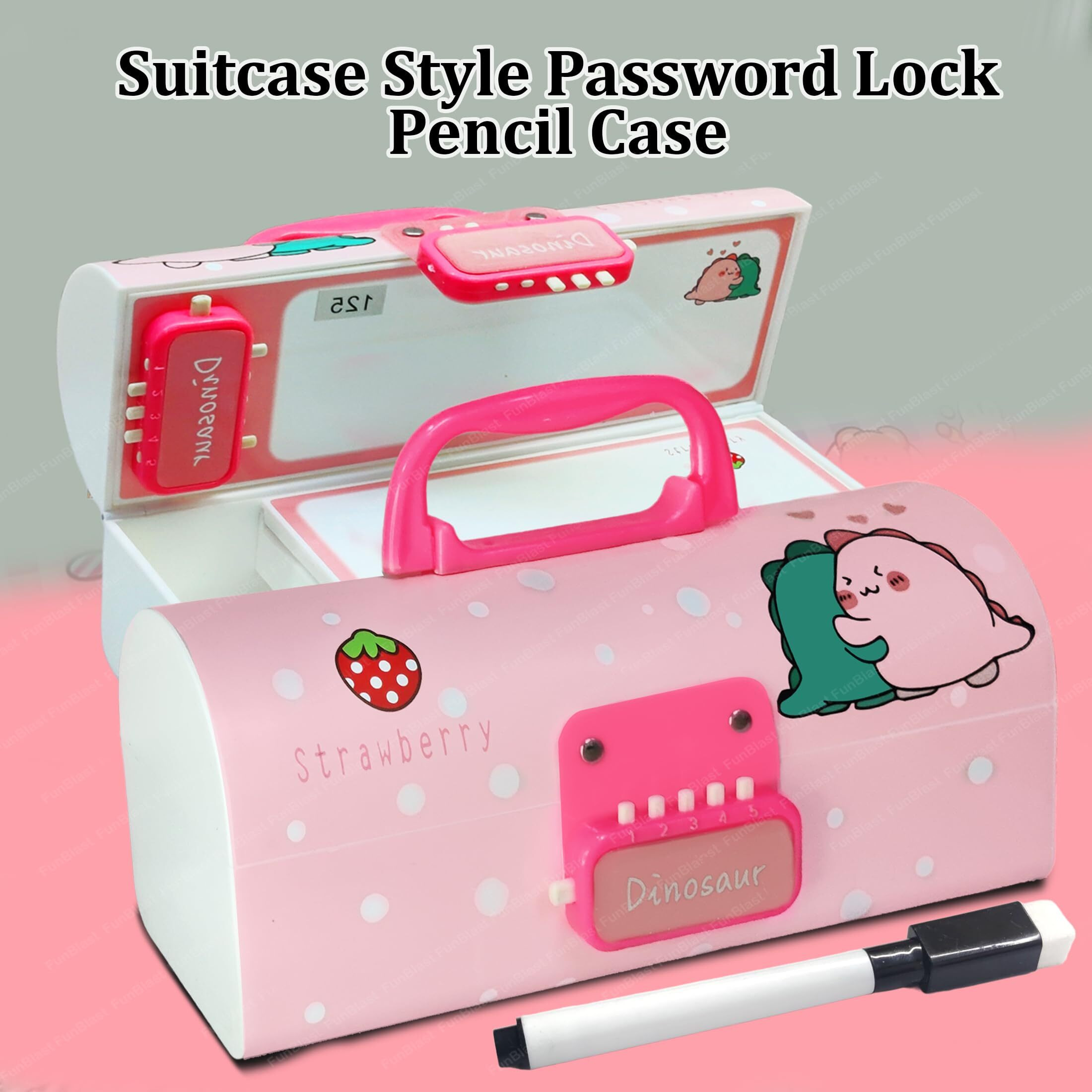 Funblast Pen & Pencil Box For Girls Suitcase Style Password Lock Pencil Case, Multi-Layer Pencil Box For Kids, Boys, Girls, Geometry Box (1 Pc' Random Color, Plastic, Multicolor)