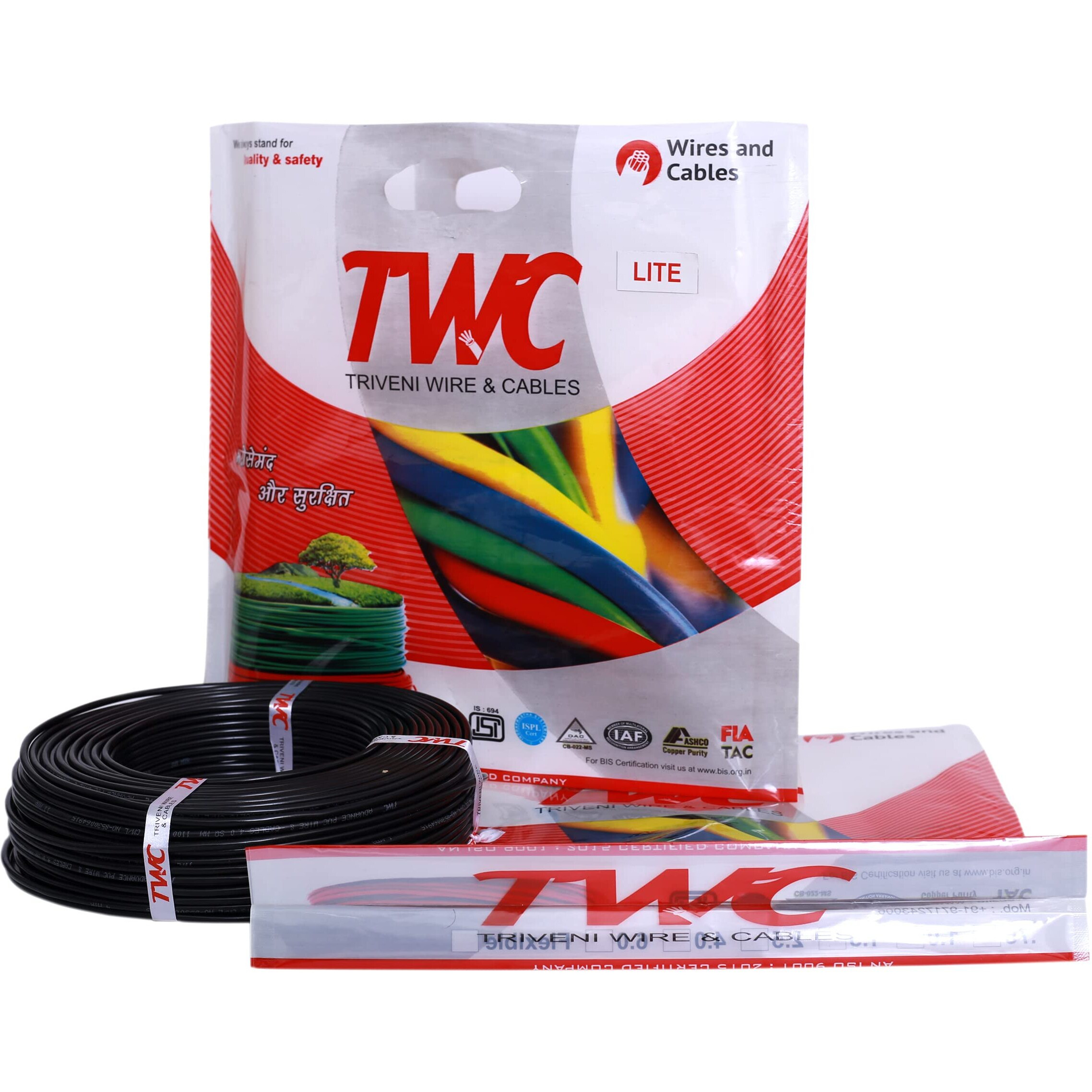 Twc Lite Single Core Electrical Wire |Black, 90 Meter, 1 Sq.Mm. |Pvc Electrical Insulated Copper Wire | Cable For Domestic & Industrial Connection Purpose | Flame Resistant |