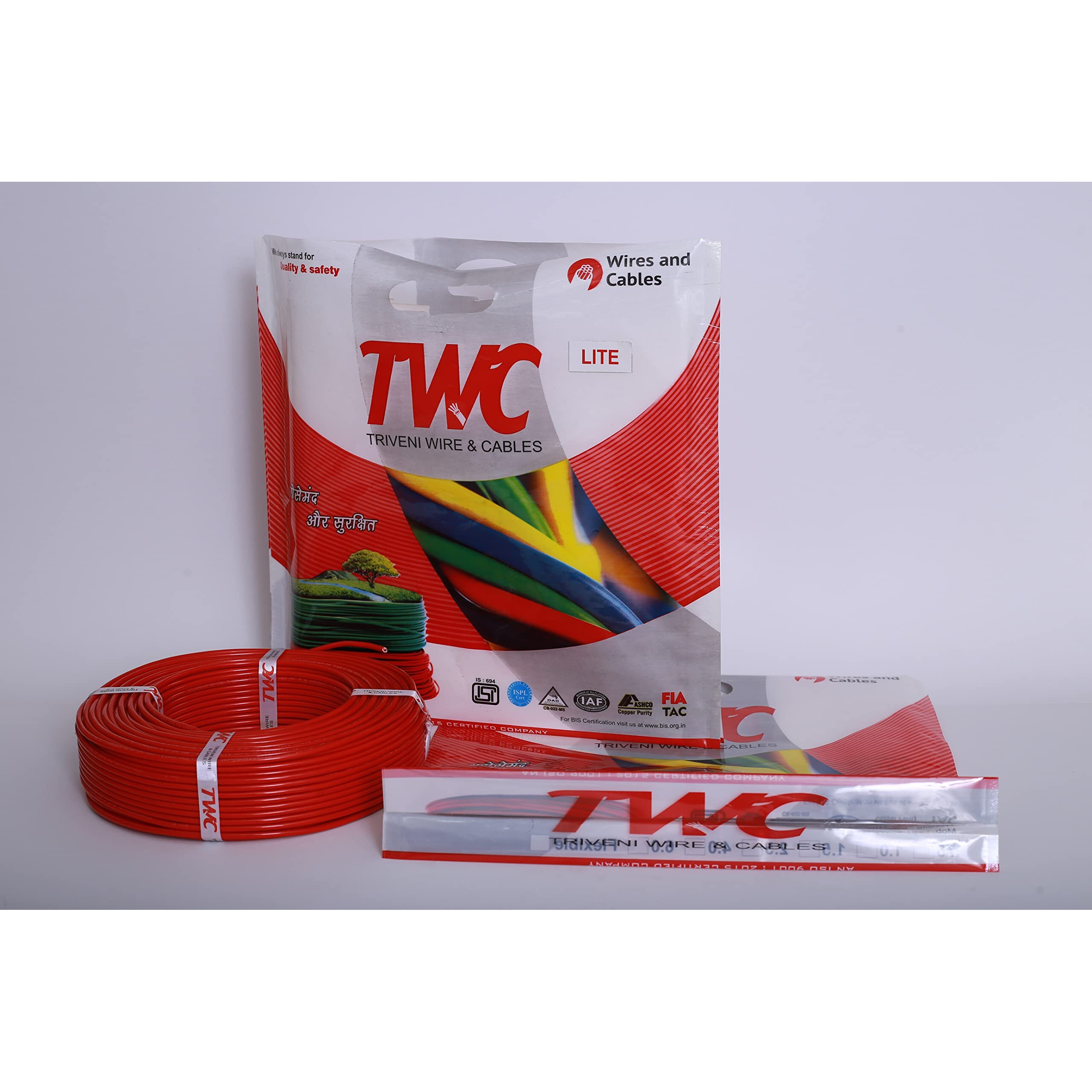 Twc Lite Single Core Electrical Wire |Red, 90 Meter, 2.5 Sq.Mm. |Pvc Electrical Insulated Copper Wire | Cable For Domestic & Industrial Connection Purpose | Flame Resistant |