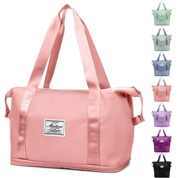 Lnt Large Capacity Polyester Folding Travel Bag 25 Cms Lightweight Waterproof Carry On Luggage Bags With Fixed Strap Dry And Wet Separation Foldable Travel Duffel Bag For Foldable Bag (Assorted Color)