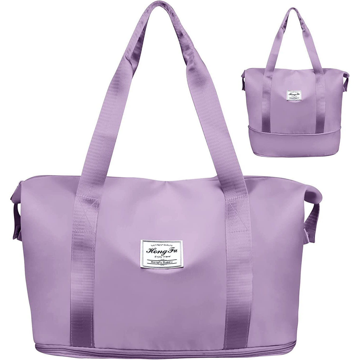 Lnt Womens Large Capacity Folding Travel Bag Travel Lightweight Waterproof Carry On Luggage Bags With Fixed Strap Dry And Wet Separation Foldable Travel Duffel Bag For Foldable Bag Peach (Purpal)