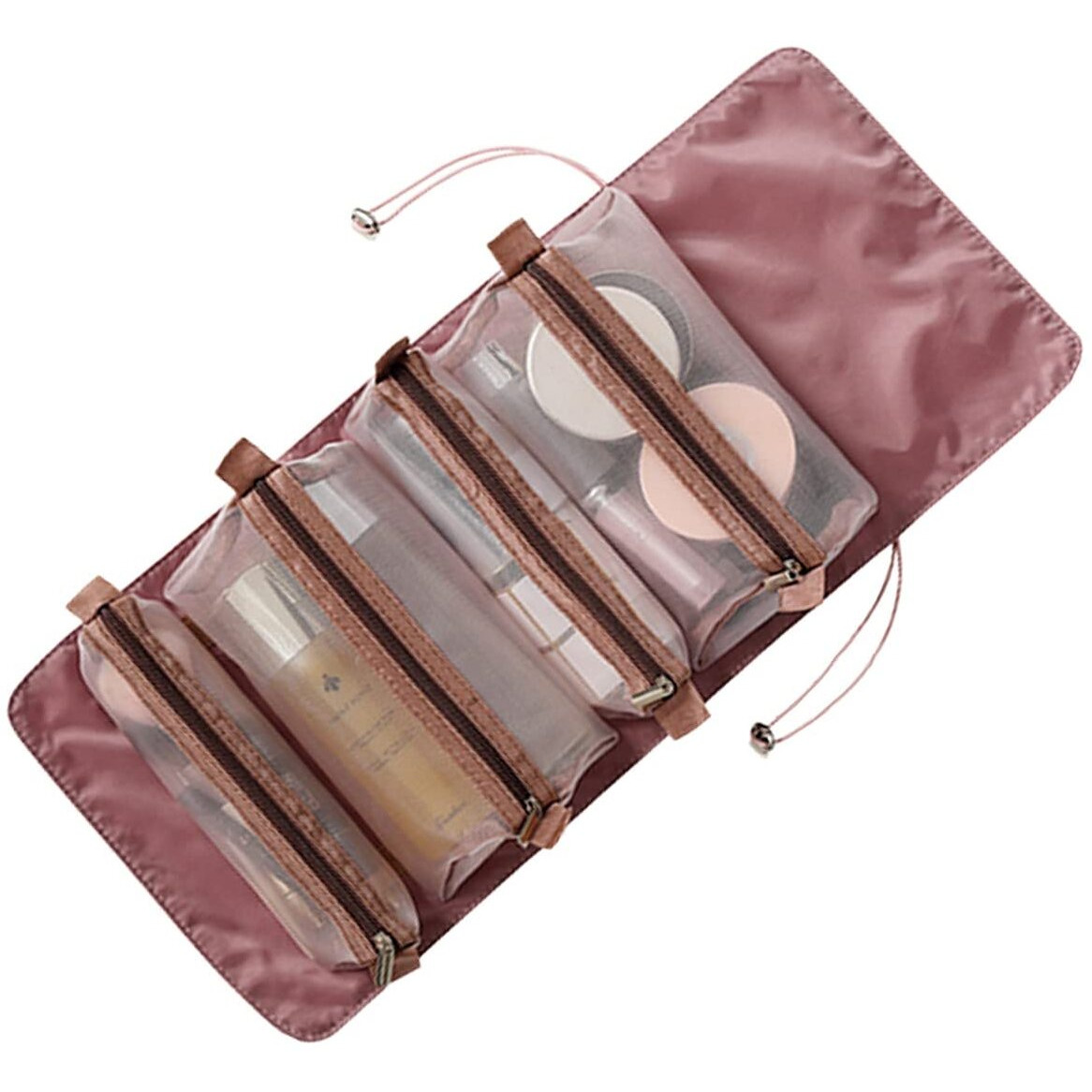 Wolpin Toiletry Bag For Travel Detachable Toiletry Kit Cosmetic Nylon Makeup Pouch Organizer Foldable Multifunction Portable Brush/Shaving Kit/Medicine Holder Bag & Waterproof (Pink) 24 Cms