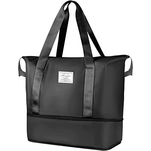 Lnt Womens Large Capacity Folding Travel Bag Travel Lightweight Waterproof Carry On Luggage Bags With Fixed Strap Dry And Wet Separation Foldable Travel Duffel Bag For Foldable Bag Peach (Black)