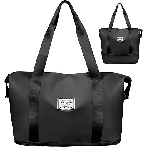 Lnt Womens Large Capacity Folding Travel Bag Travel Lightweight Waterproof Carry On Luggage Bags With Fixed Strap Dry And Wet Separation Foldable Travel Duffel Bag For Foldable Bag Peach (Black)