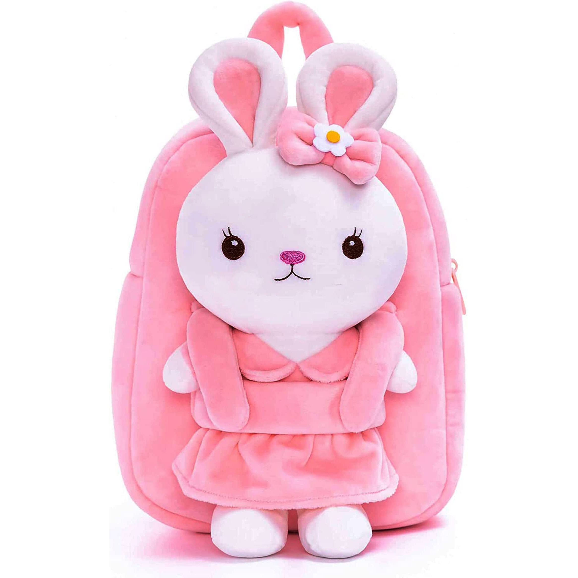 Frantic Kids Soft Animal Cartoon Travelling School Bag Soft Plush Standard Backpack Boys Girls Baby For 2 To 5 Years Baby/Boys/Girls Nursery,Preschool,Picnic(Fullbodypink Rabbit) Full Size,10 Liter