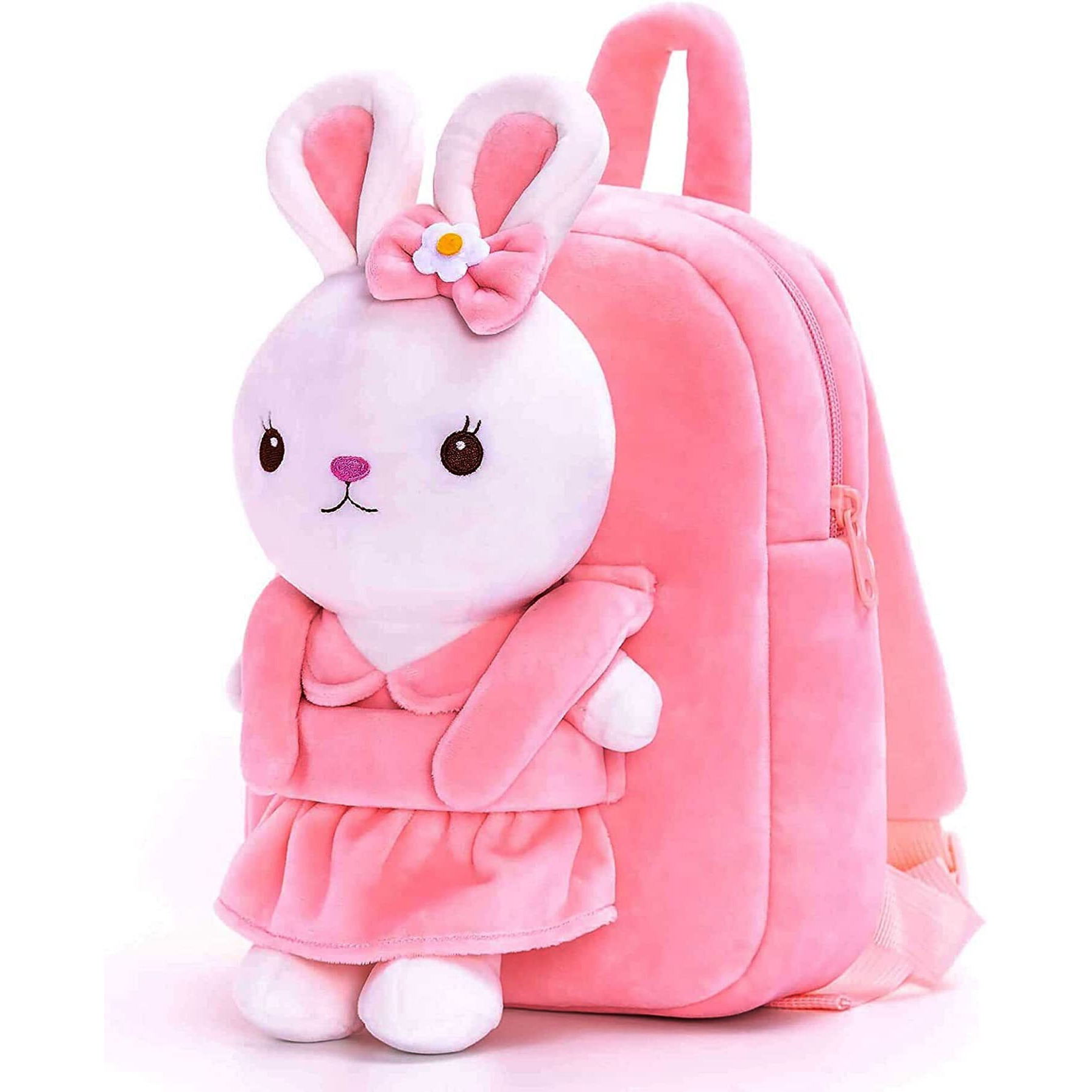 Frantic Kids Soft Animal Cartoon Travelling School Bag Soft Plush Standard Backpack Boys Girls Baby For 2 To 5 Years Baby/Boys/Girls Nursery,Preschool,Picnic(Fullbodypink Rabbit) Full Size,10 Liter