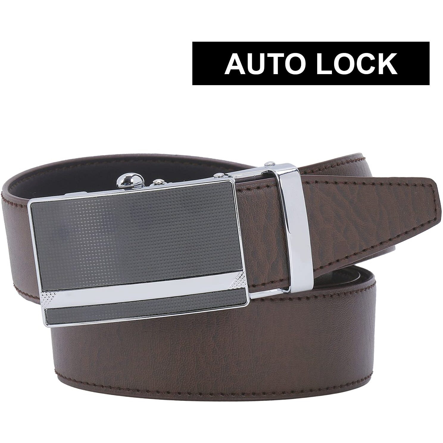 Labnoft Men's Auto Lock Pu Leather Belt, Brown