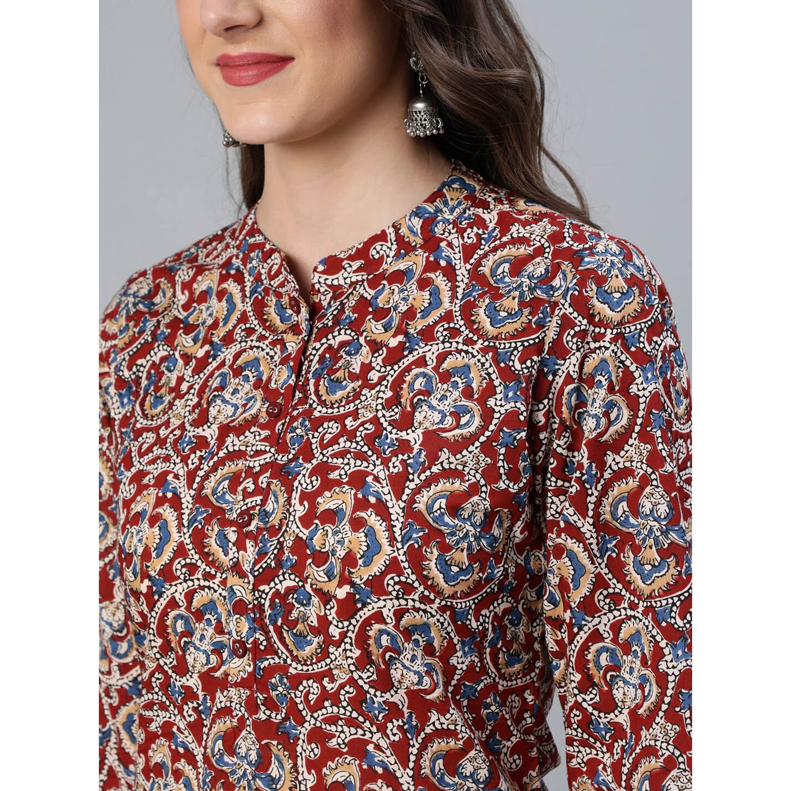 Arayna Women's Floral Printed 100% Cotton Kurti Palazzo Pants Set With Dupatta (Xx-Large)