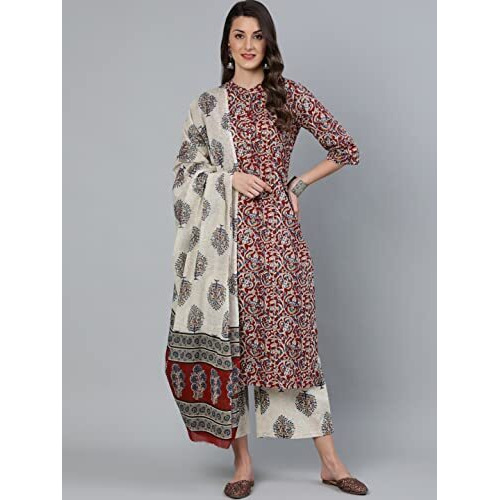 Arayna Women's Floral Printed 100% Cotton Kurti Palazzo Pants Set With Dupatta (Xxx-Large)