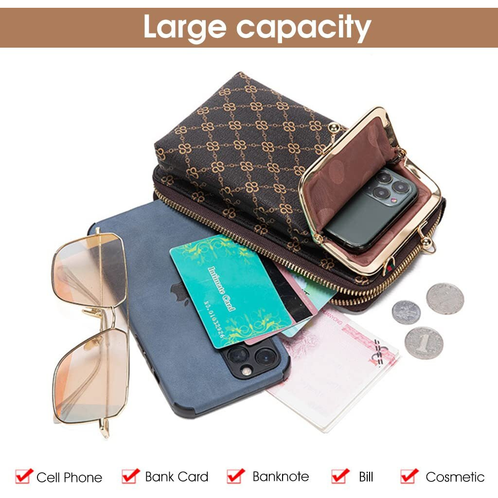 Palay Crossbody Phone Bag For Women Stylish Pu Leather Mobile Cell Phone Holder Pocket Purse Wallet Bag Pouch With Zipper Sling Bag Mini Shoulder Bags Brown