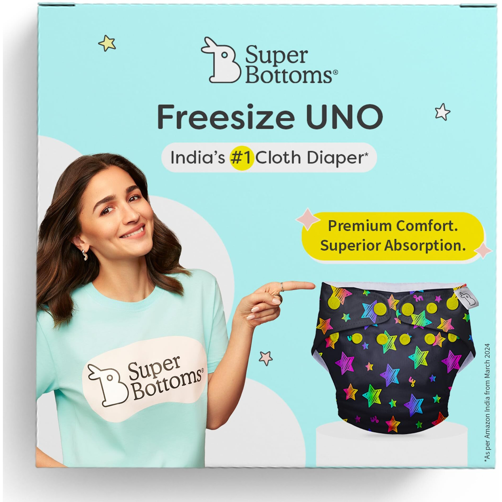 Superbottoms Cloth Diapers For Babies - Starter Cloth Diaper Pack With 1 Freesize Uno|Diapers For Babies From 3M To 3Y With 3 Reusable Diaper Liners,1 Insert And 1 Booster Pad,1 Count