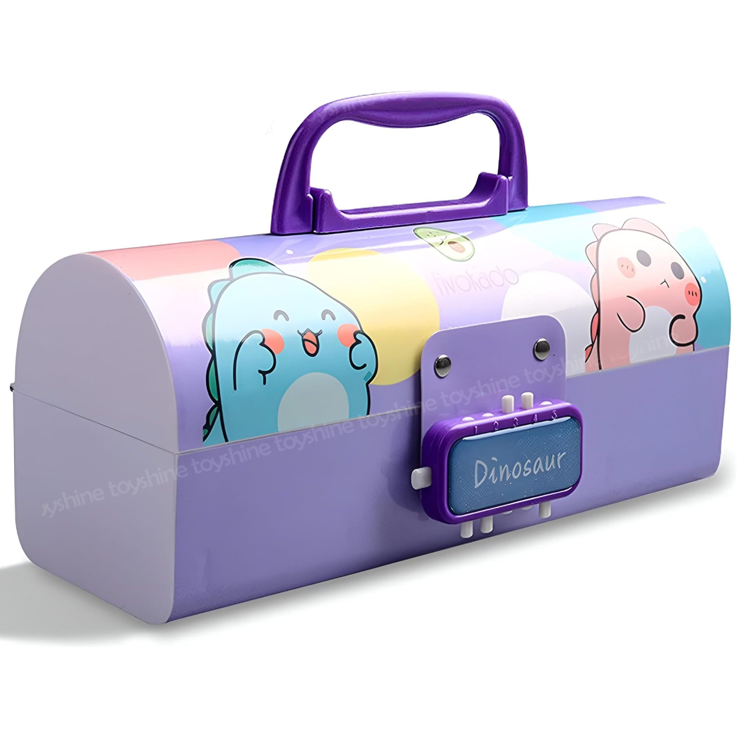 Toyshine Pencil Box With Code Lock Pen Case Large Capacity Multi-Layer Multi-Function Storage Bag Secret Compartment Pencil Box - Dino Multi-Color - Plastic, Multicolor
