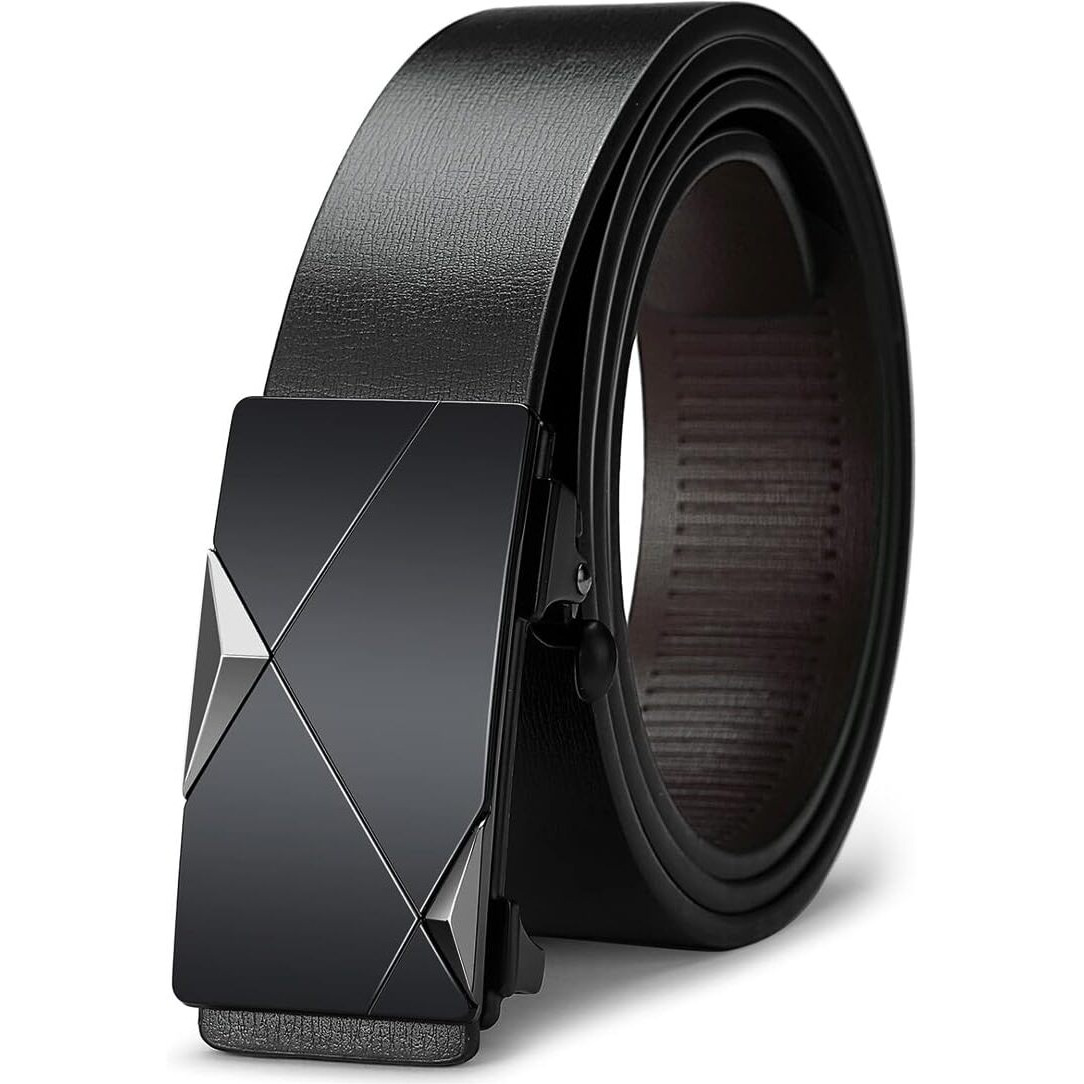 Gustave Men's Leather Belt Adjustable Auto Lock Buckle Belt For Men (Black-F)