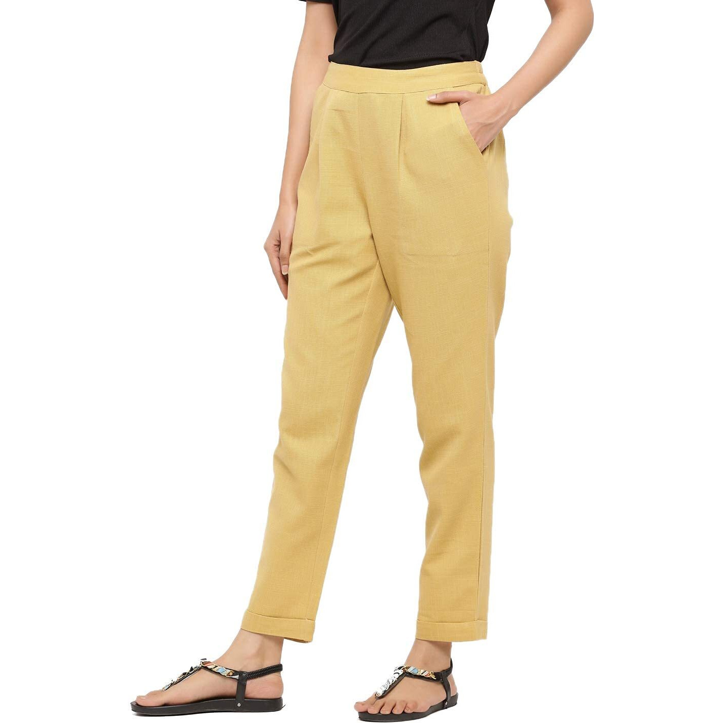 Digital Shopee Women Cotton Trouser Pant For Women | Girls Formal Casual Daily Party Office Wear Beige