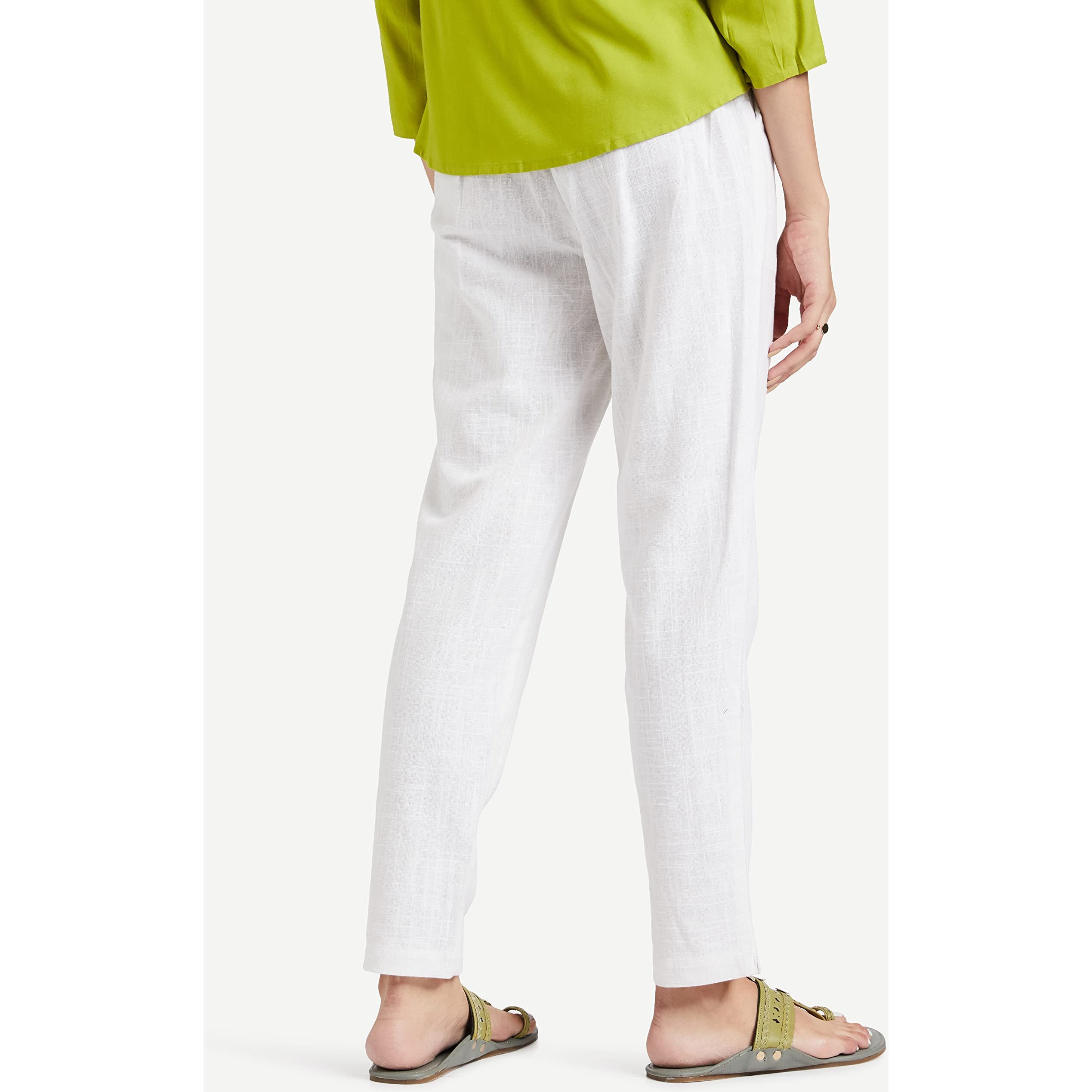 Digital Shopee Women Cotton Trouser Pant For Women | Girls Formal Casual Daily Party Office Wear White
