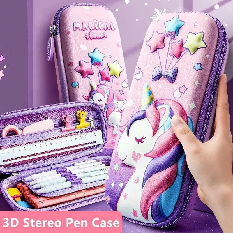 Famous Quality Ethylene Vinyl Acetate (Eva) 3D Stylish Unicorn Cover Pencil Compass With Compartments School Supply Organizer For Student, Stationery Box, Cosmetic Zip Pouch Bag - (Multicolor)