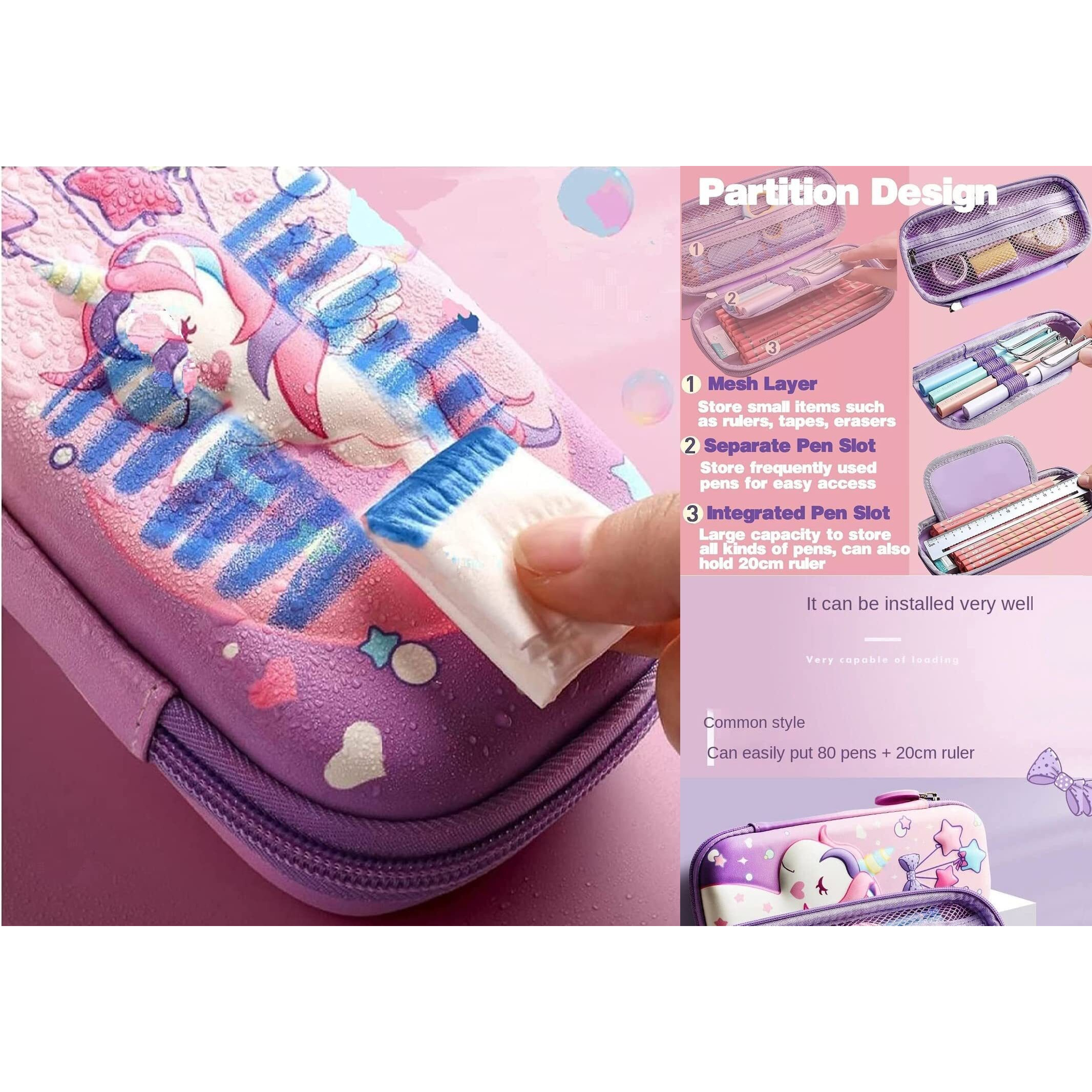Famous Quality Ethylene Vinyl Acetate (Eva) 3D Stylish Unicorn Cover Pencil Compass With Compartments School Supply Organizer For Student, Stationery Box, Cosmetic Zip Pouch Bag - (Multicolor)