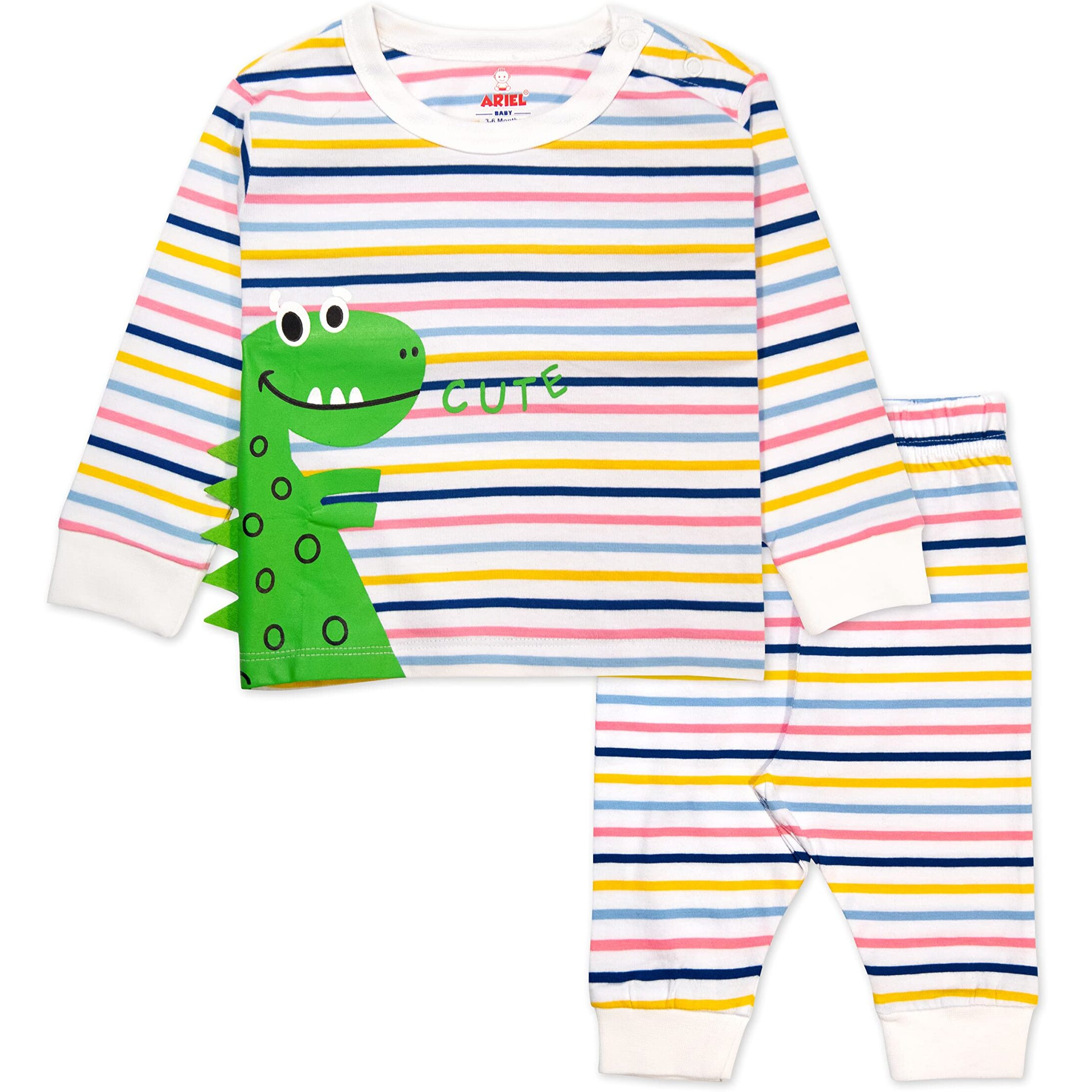 Ariel Cotton Clothing Sets For Boys & Girls - Unisex Clothing Sets Full Sleeve T-Shirt & Pant -Size(9-12 Months) -Style(Dragon)