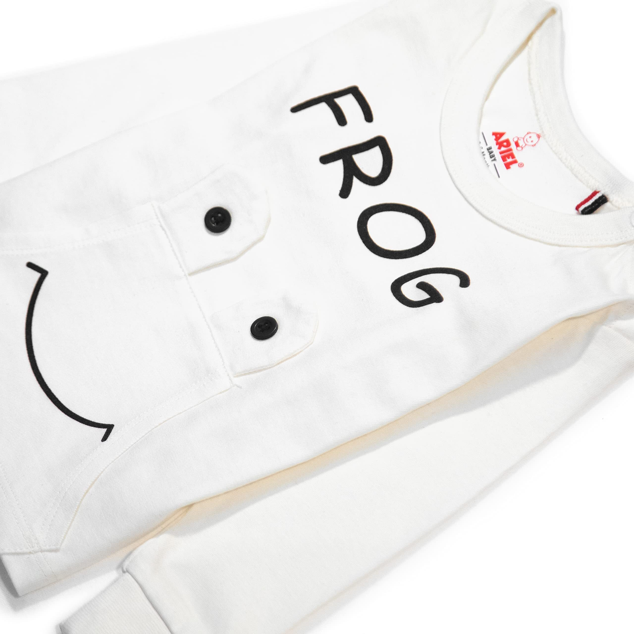 Ariel Cotton Clothing Sets For Boys & Girls-Unisex Clothing Pajama Set Full Sleeve T-Shirt & Pant -Size(Newborn) -Style(White-Frog)