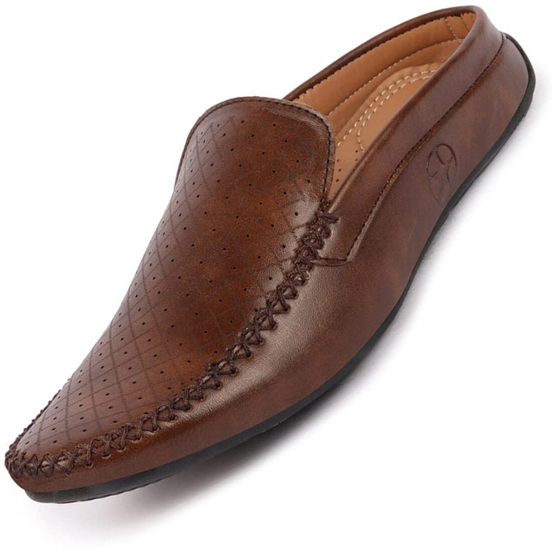Fausto Fst Fosme-2027 Brown-44 Men's Brown Stitched Block Pattern Back Open Slip On Loafer Shoes (10 Uk)