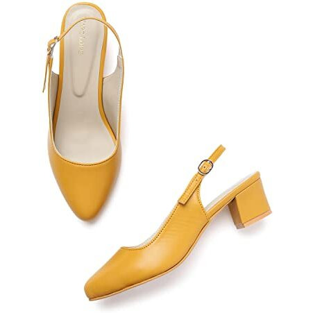 Marc Loire Women's Block Heel Fashion Sandal Pumps For Formal Wear Mustard, 6 Uk