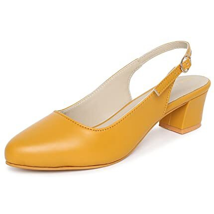 Marc Loire Women's Block Heel Fashion Sandal Pumps For Formal Wear Mustard, 6 Uk