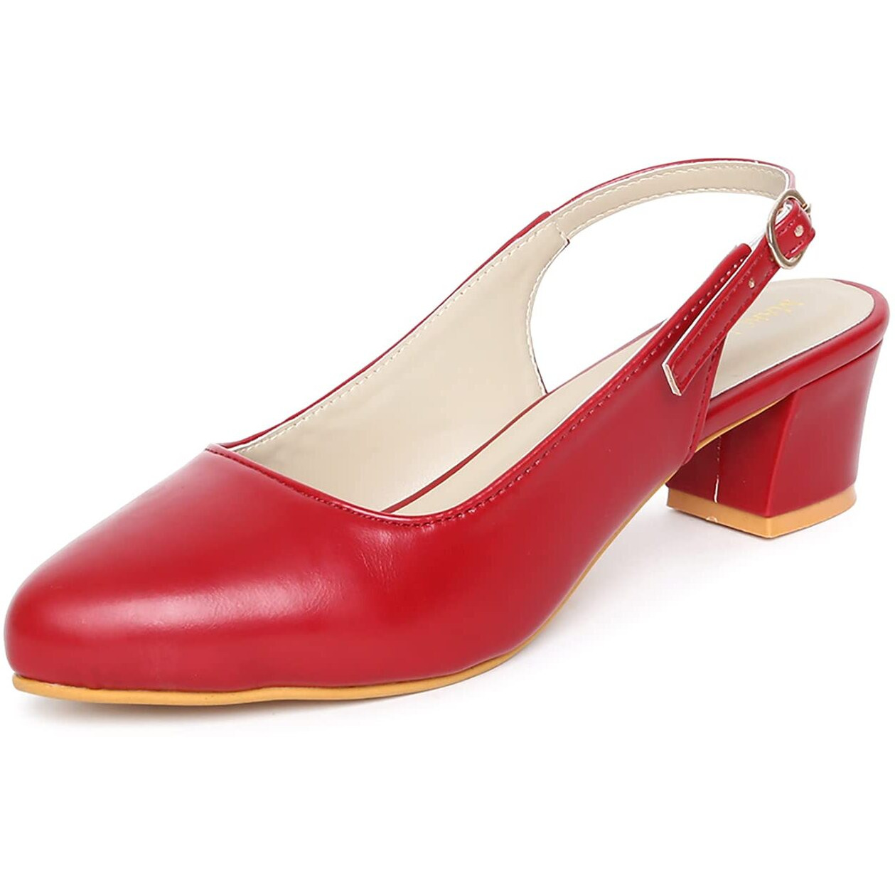 Marc Loire Comfortable Block Heel Sandals For Womens & Girls (Red, Numeric_7)