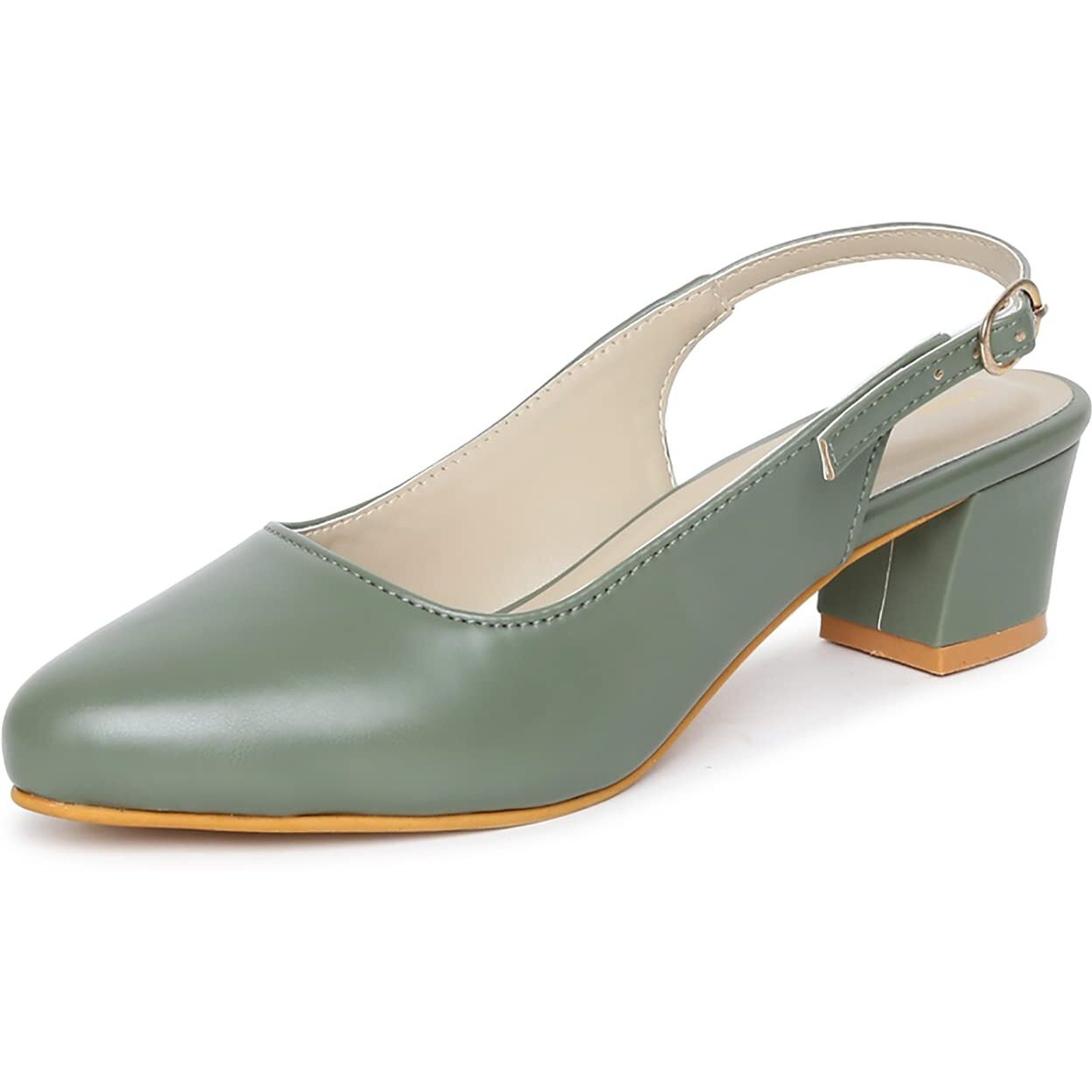 Marc Loire Women's Block Heel Pumps Fashion Sandal For Formal Wear Olive, 5 Uk