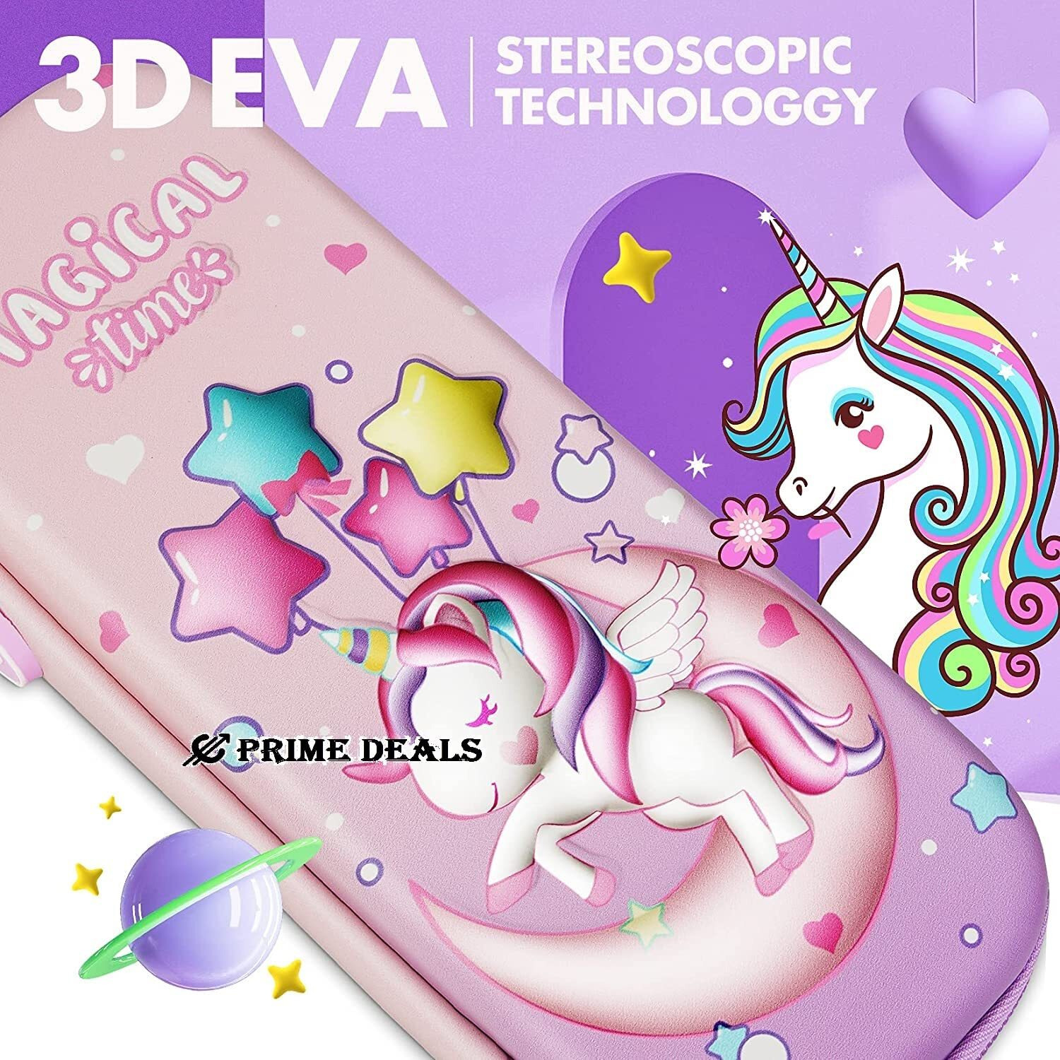 Prime Deals 3D Cover Eva Pencil Case Large Capacity Pencil Pouch Bag Compass School Pouch Organizer Premium Stylish Pen Holder Pouch, Stationery Box, Cosmetic Pouch Bag - Canvas, Multicolor