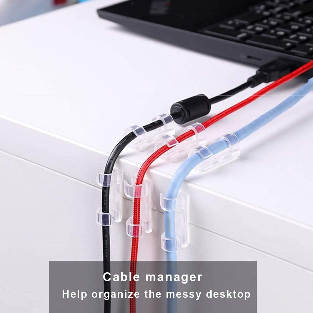 Inovera 20 Pieces Wire Organizer Cable Management Clip Desktop Cord Hook With 3M Foam (Transparent)