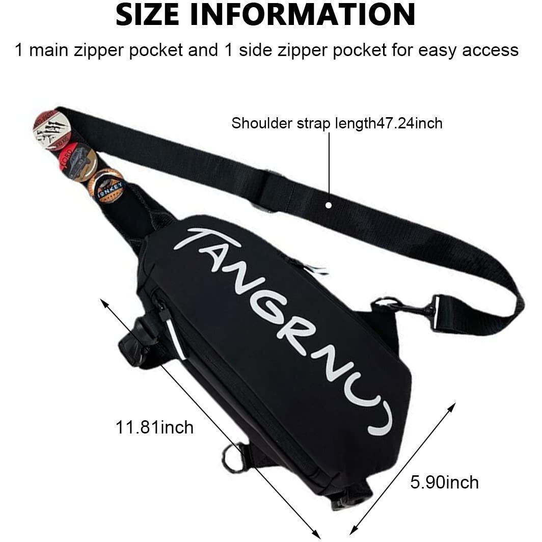 Gustave Crossbody Bag For Unisex With 3Pcs Badges, Waterproof Sling Bag Large Shoulder Bag With Adjustable Strap For Commuting Travel Outdoor Activities Cycling, Black