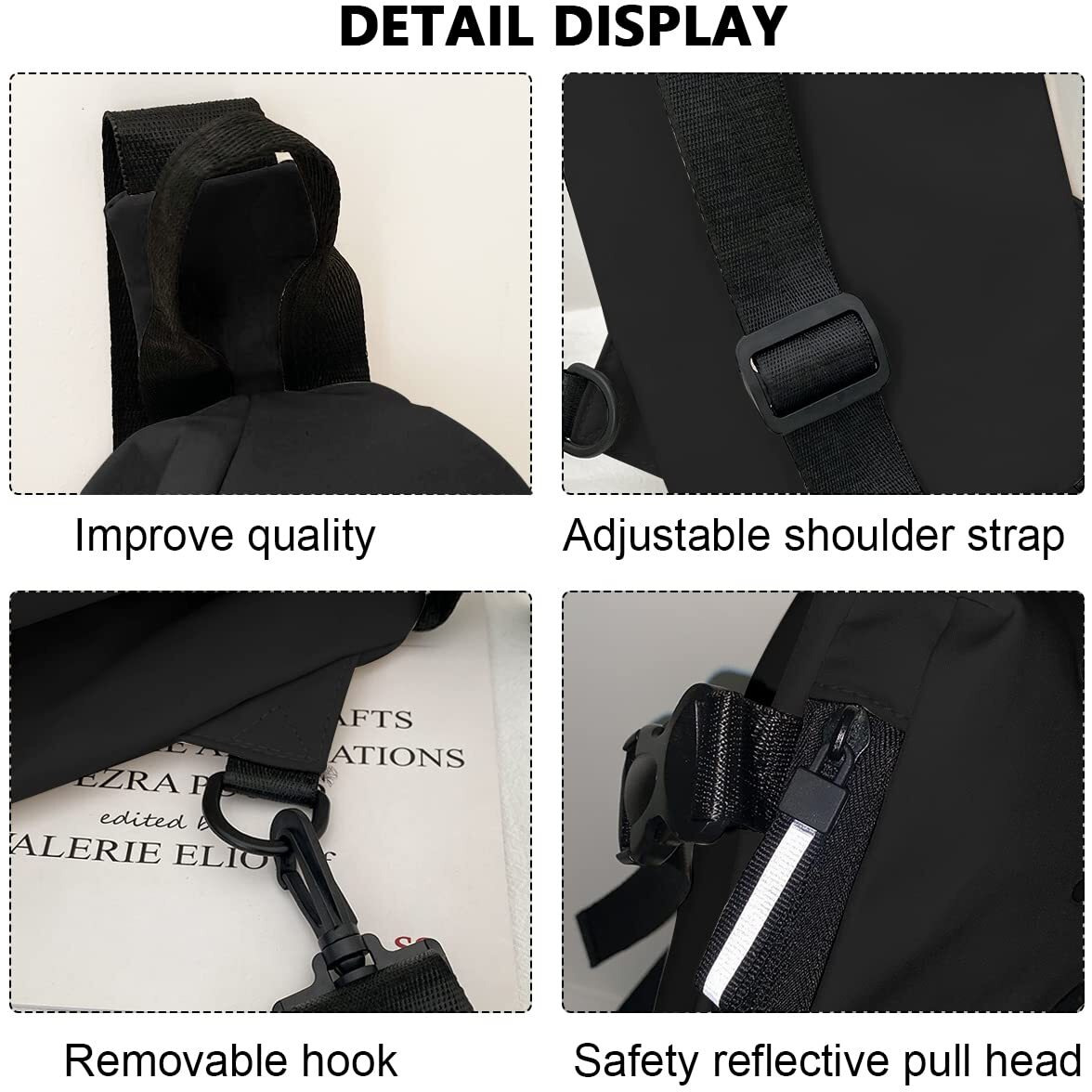 Gustave Crossbody Bag For Unisex With 3Pcs Badges, Waterproof Sling Bag Large Shoulder Bag With Adjustable Strap For Commuting Travel Outdoor Activities Cycling, Black
