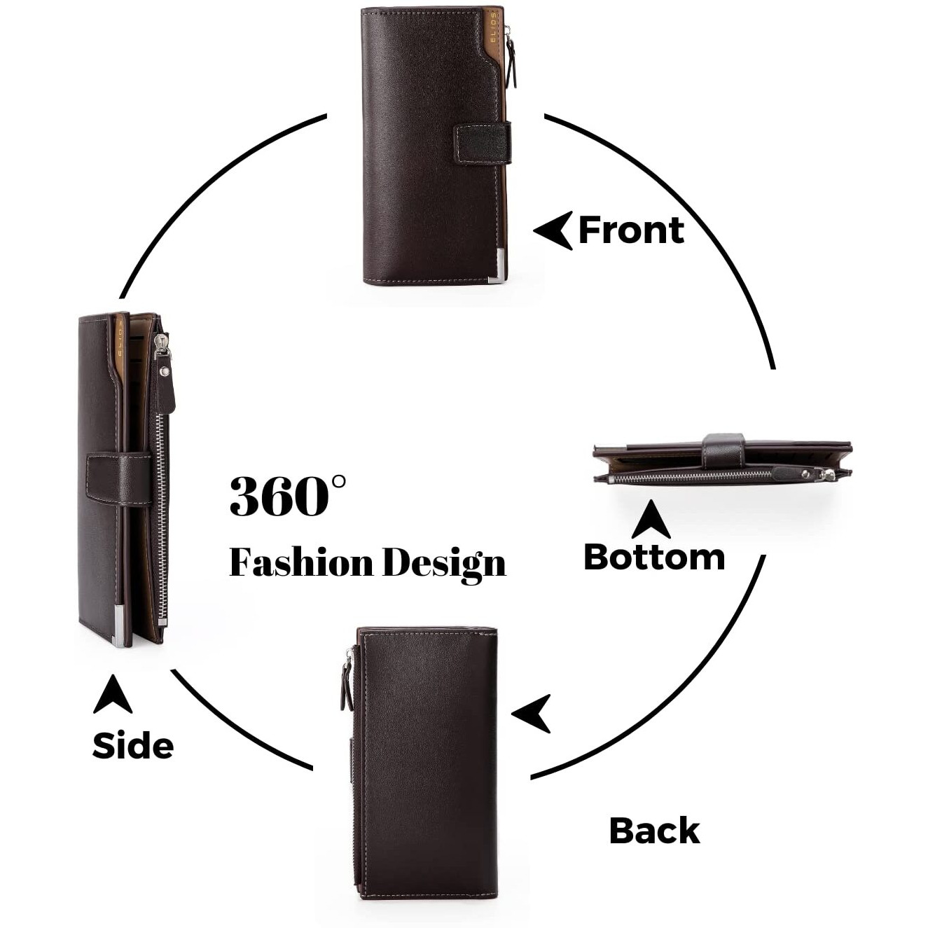 Elios Women 24 Card Slots Large Capacity Pu Leather Clutch Wallet Card Phone Holder Organizer Ladies Purse (Brown)