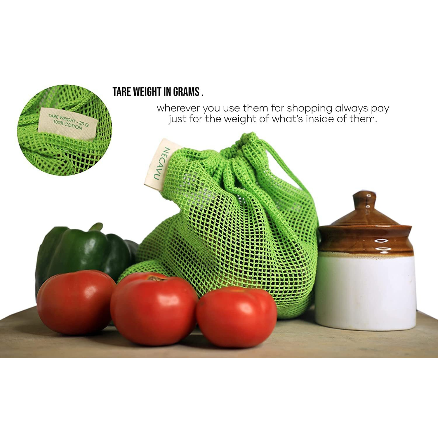 Necavu Set Of 12 Fridge Storage Bag | Eco-Friendly Natural Cotton Vegetable Bag For Fridge & Mesh Net Fridge Accessories | Multi-Purpose Eco-Friendly Cotton Bags (Neem Green(6) + Berry Black(6))