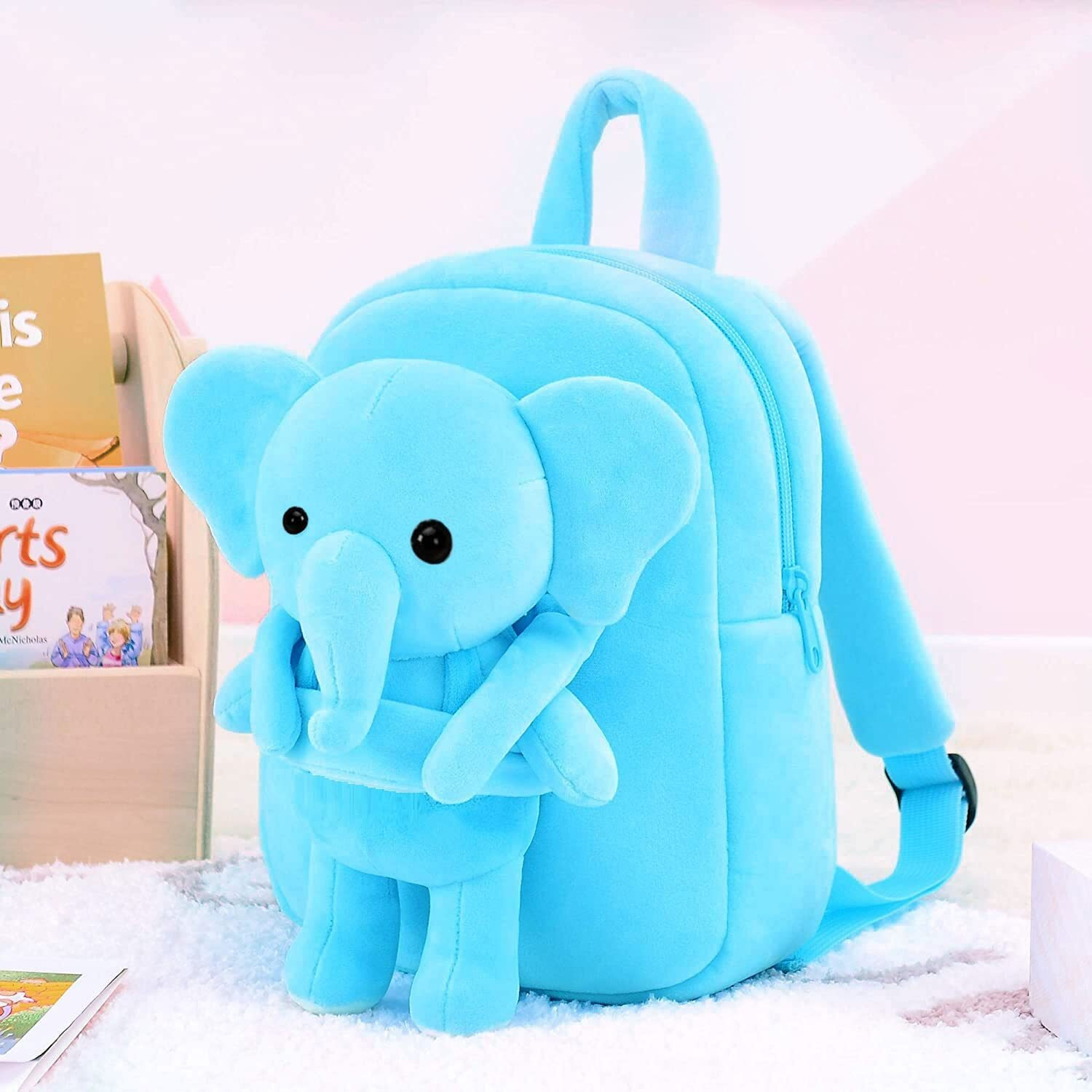 Frantic Kids Soft Animal Cartoon Travelling School Bag Printed Soft Plush Backpacks Boys Girls Baby For 2 To 5 Years Baby/Boys/Girls Nursery, Preschool, Picnic(Fullbody_Skyelehpant_2022)