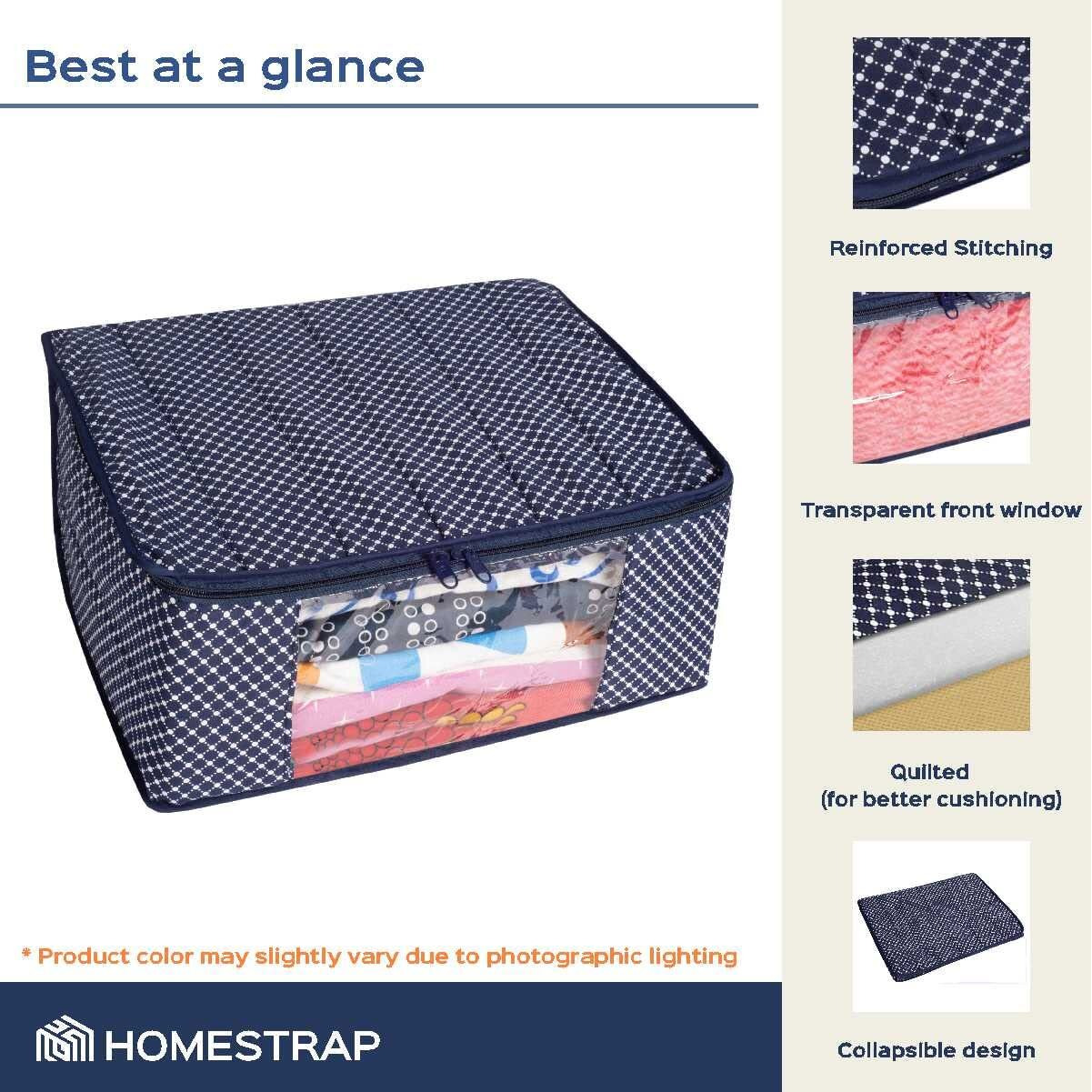 Homestrap Set Of 6 Cotton Quilted 3 Layered Saree Covers (Navy Blue) & 1 Single Saree Wardrobe Organizer (Beige) For Lehenga, Suit, Dress,& Accessories